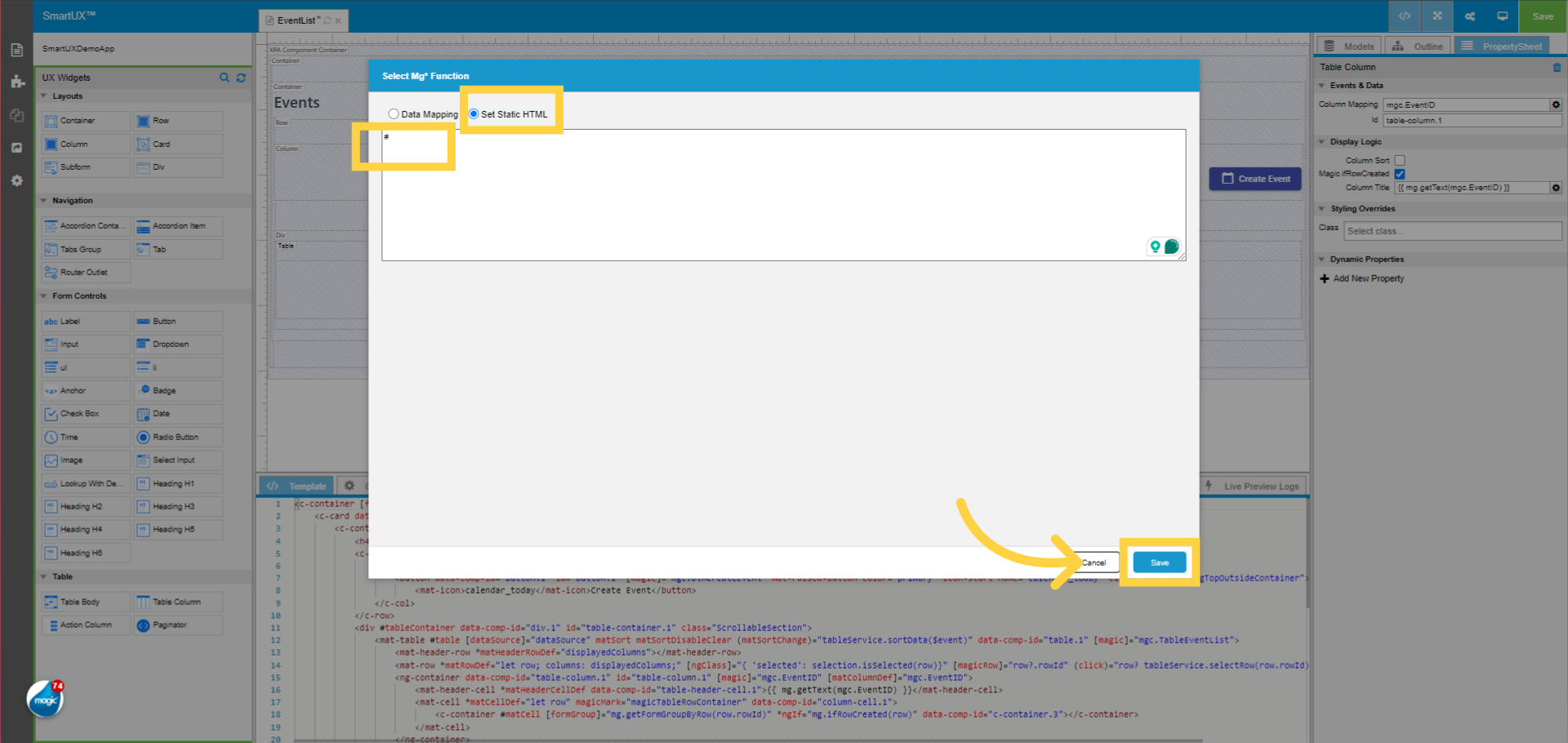 Switch to Set Static HTML and set desired Title text