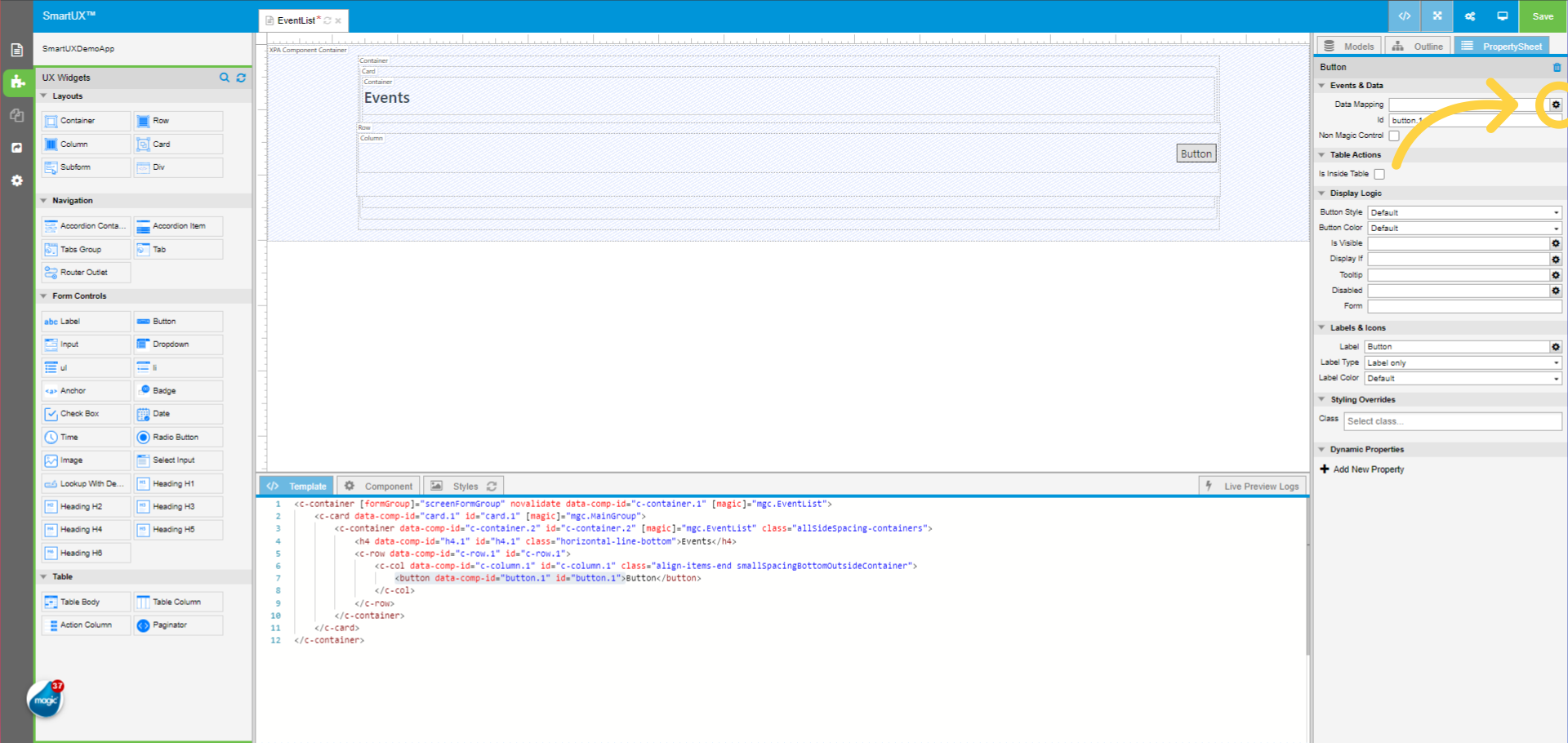 Add Create Event Button to the Column