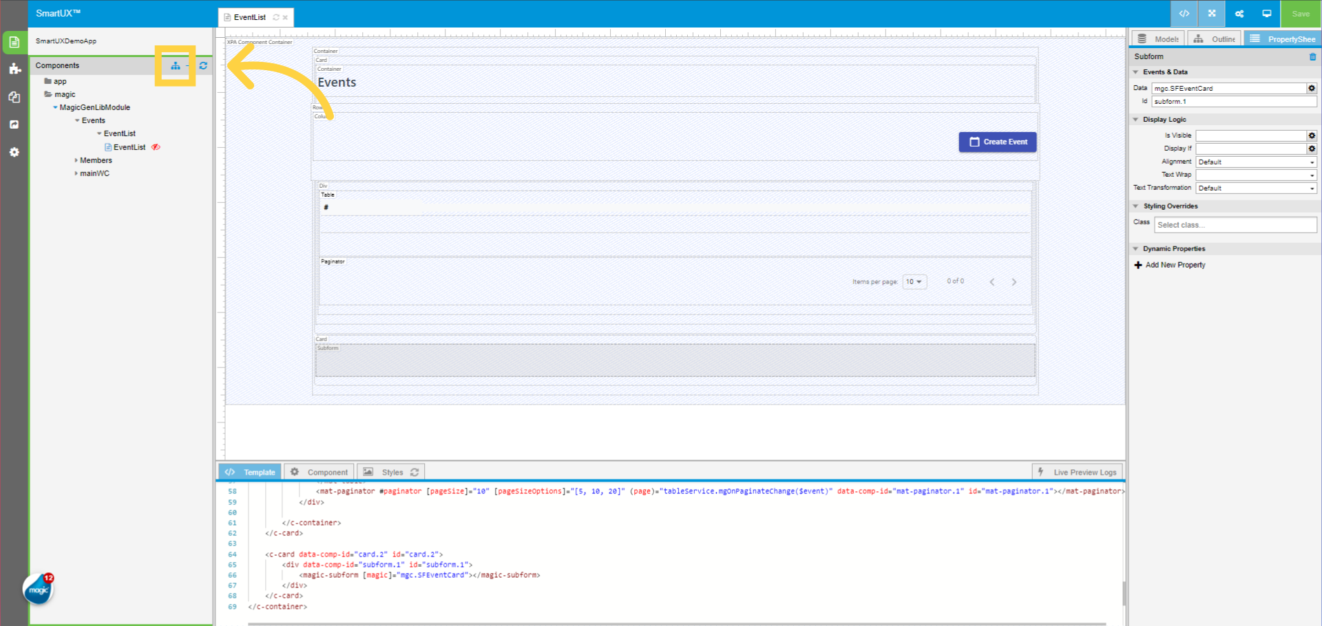 Add Route for the Event List Component