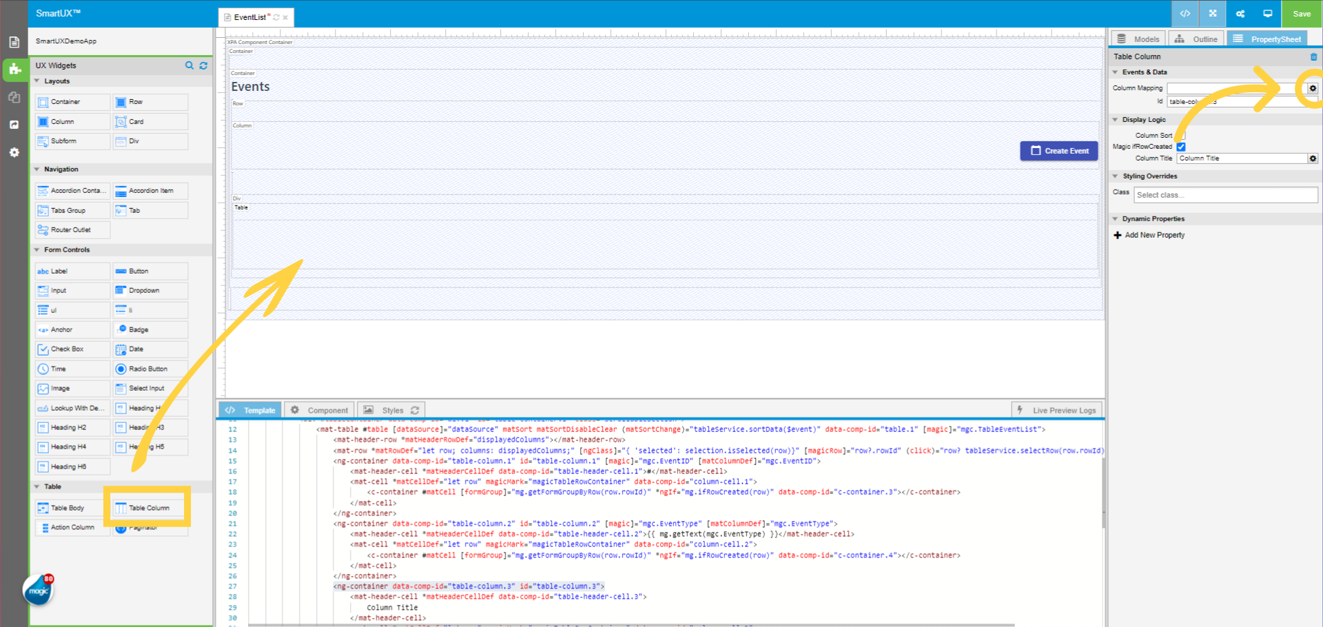 Drag and Drop the Third Column for “EventName”