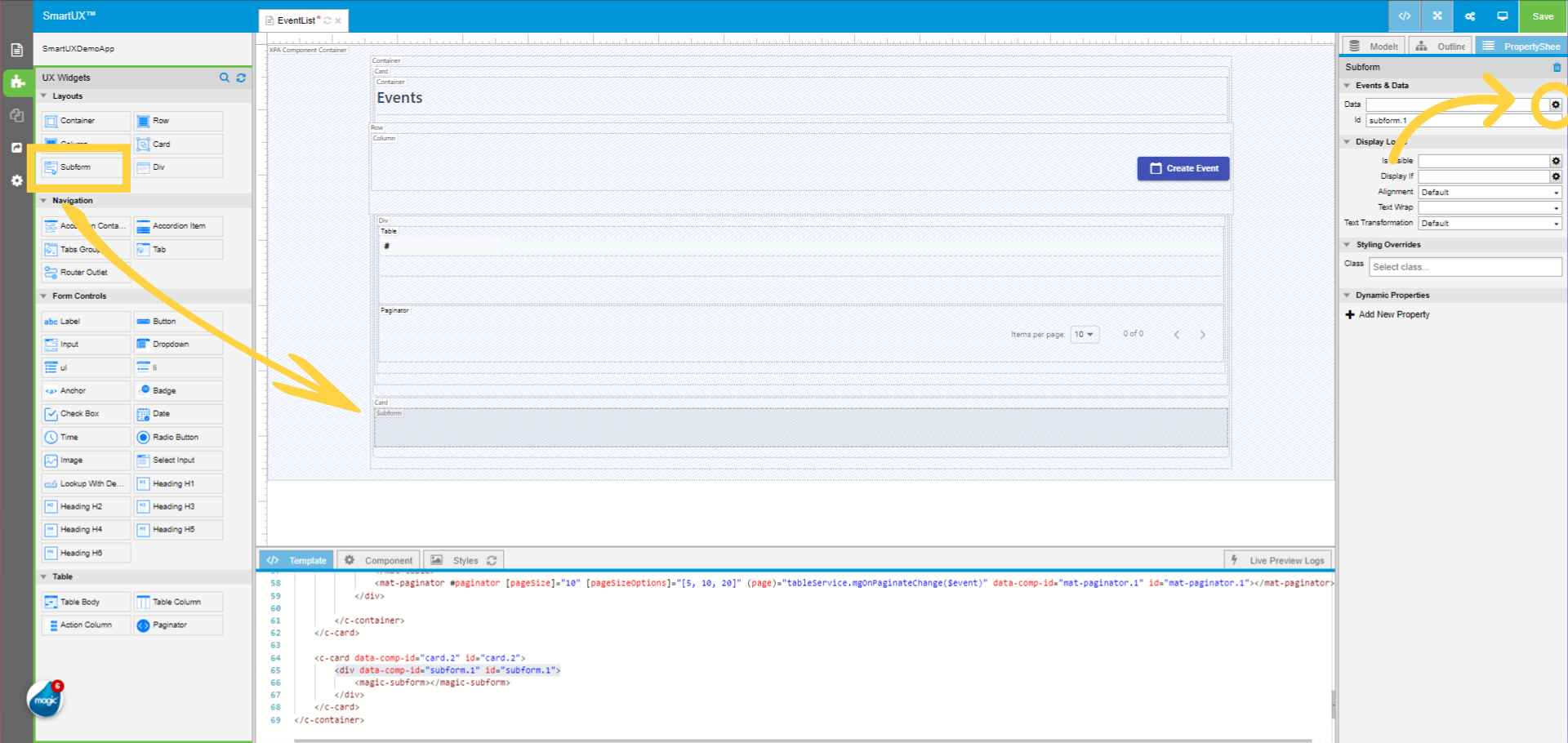 Drag and drop Subform for “SFEventCard”