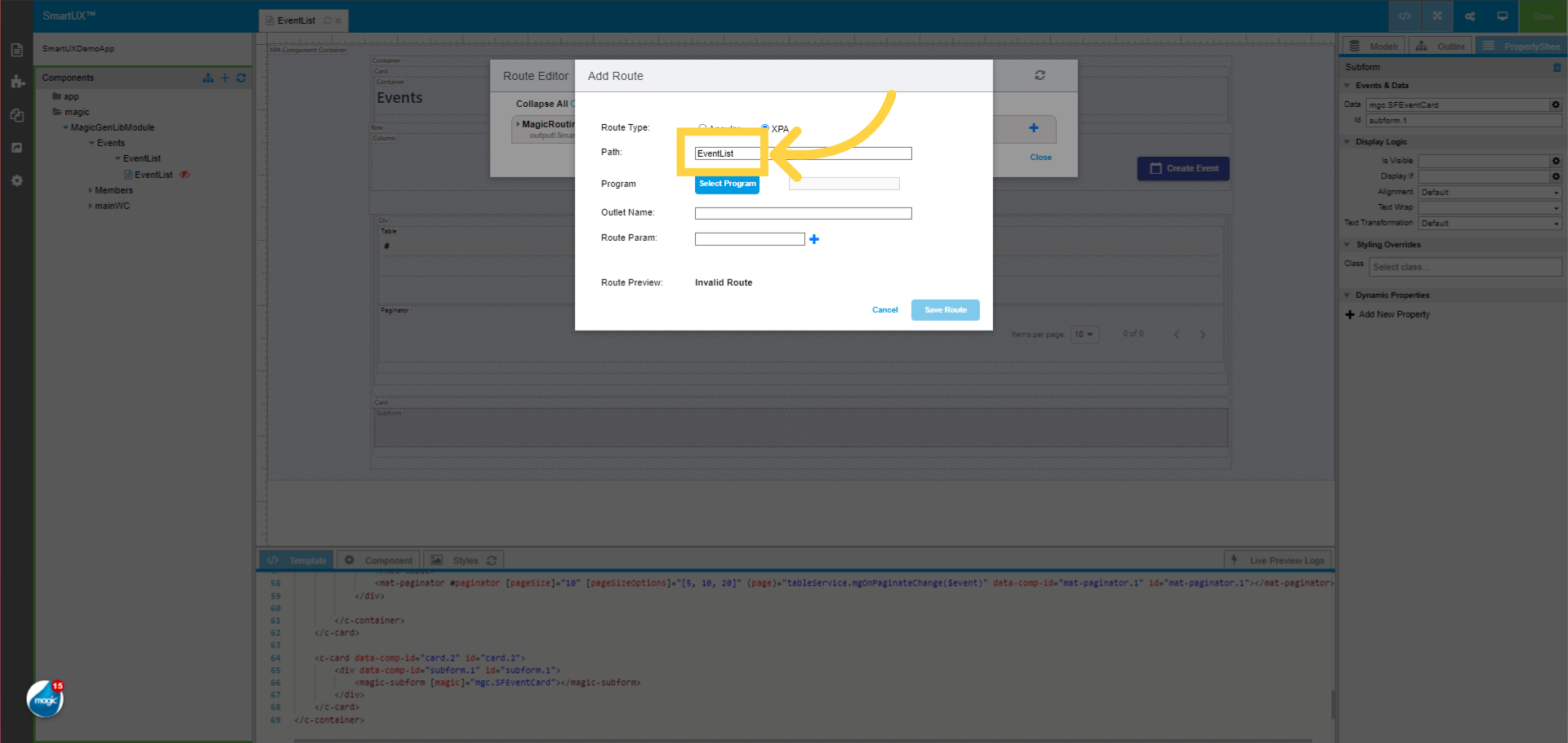 Configure the Route and Select the Program