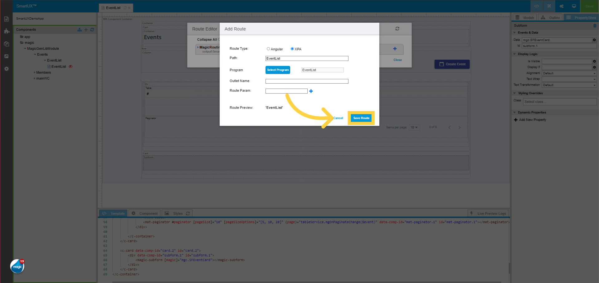 Save Route for Event List
