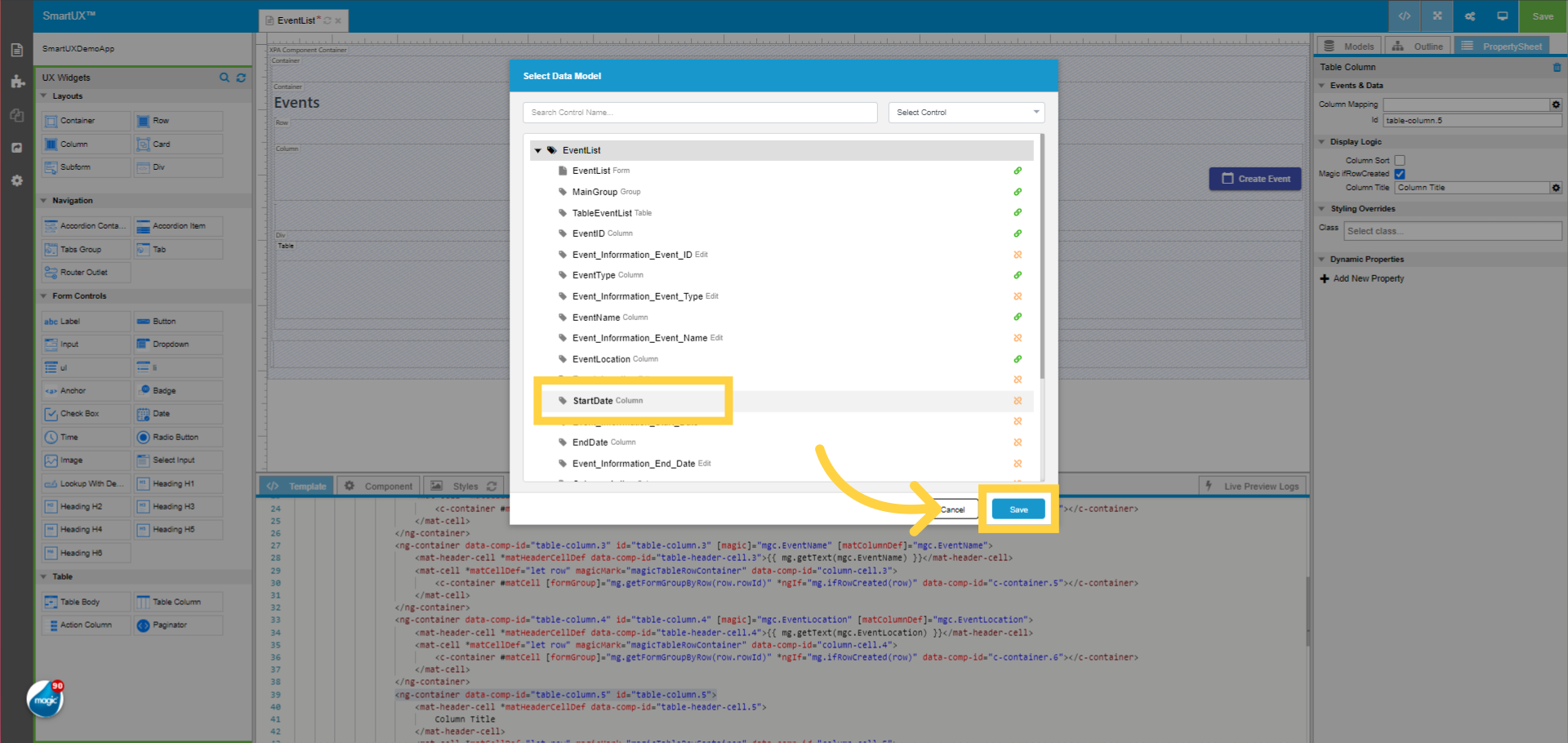 Column Mapping “StartDate”