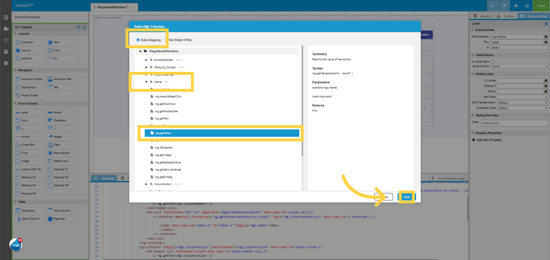 Select a Mg* Function to get Value for Label