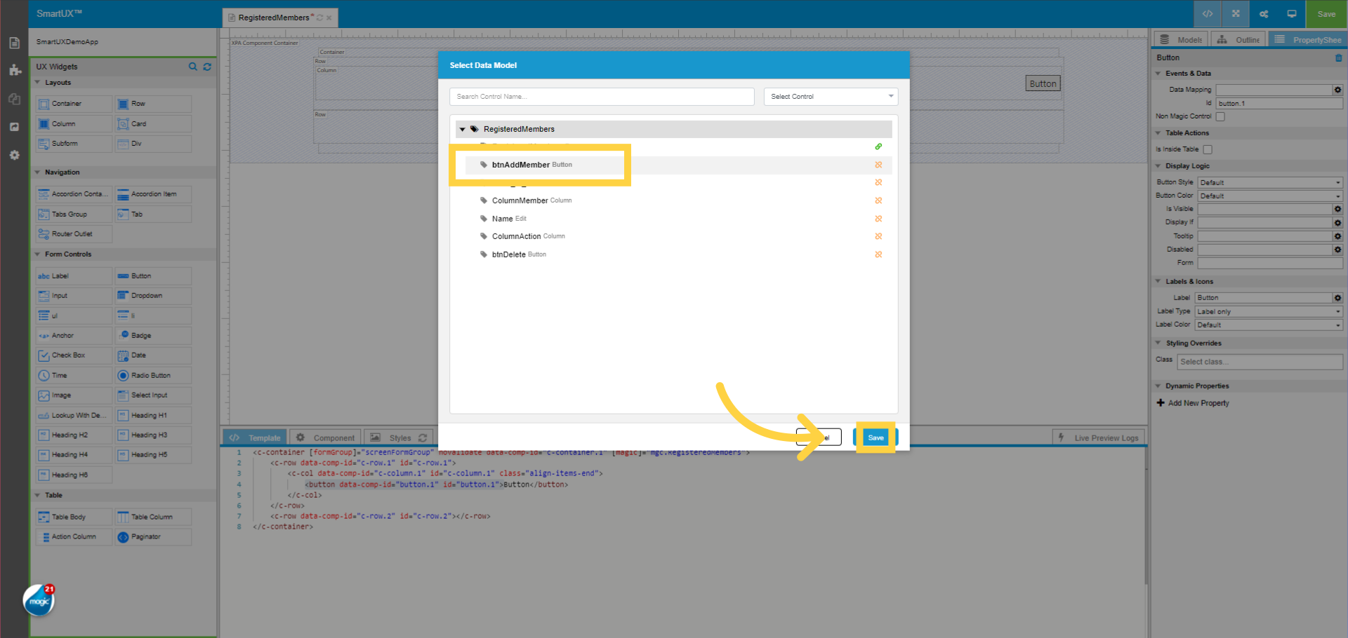 Map Button widget with btnAddMember