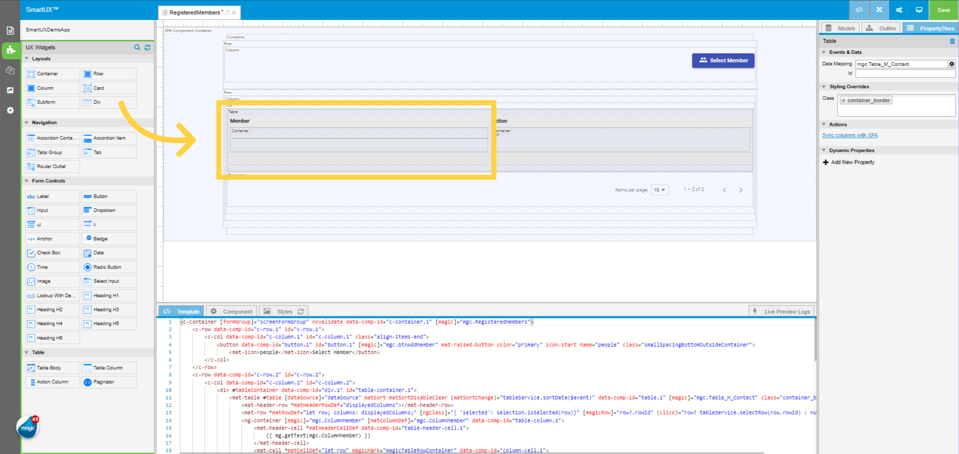 Auto-generated Table_M_Contact Table using “Sync columns with XPA”