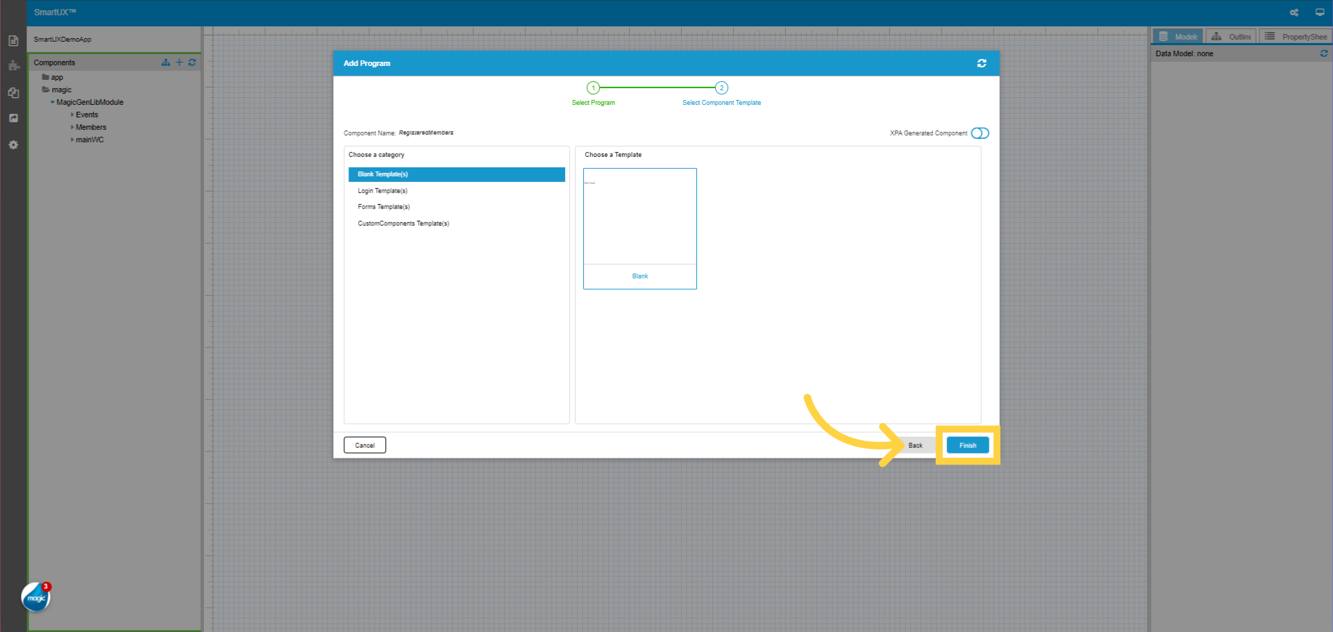 Select the Component Template for the RegisteredMembers Program