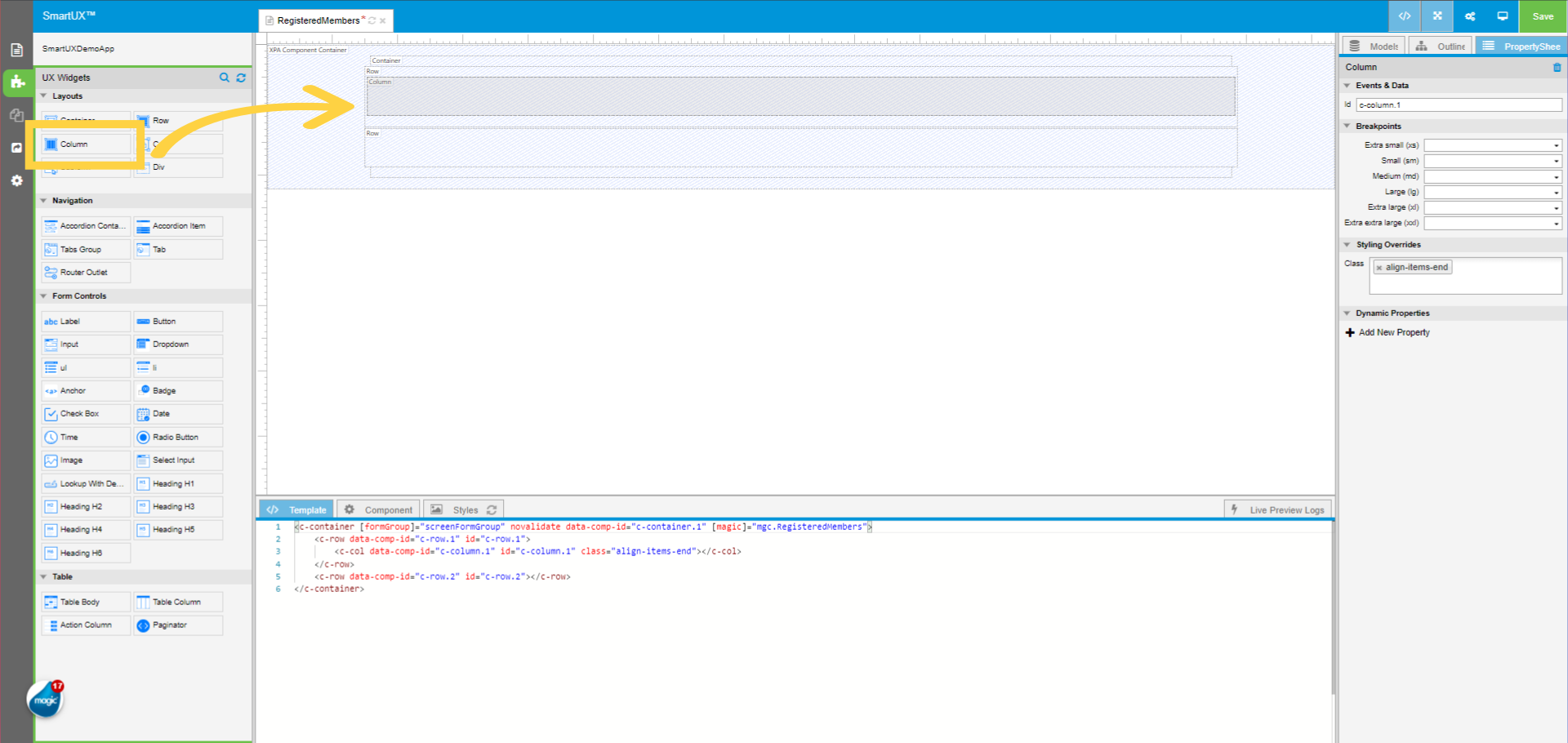 Drag and Drop Column widget