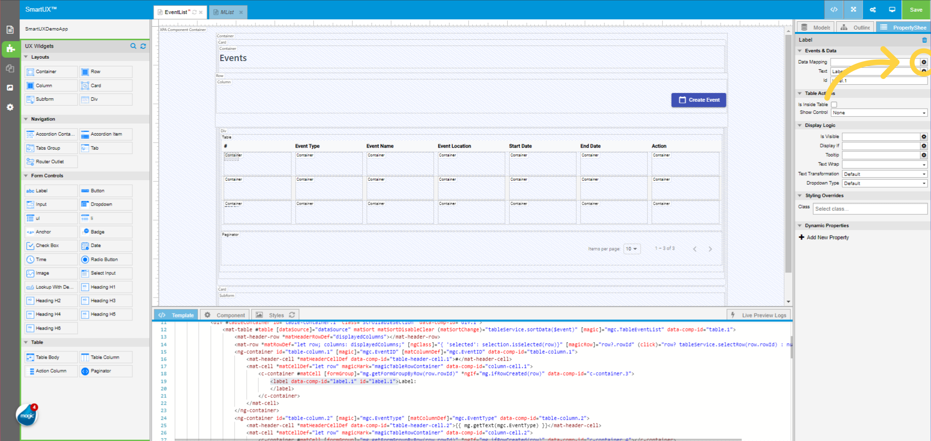 Drag and Drop the Label widget for the Event ID Column