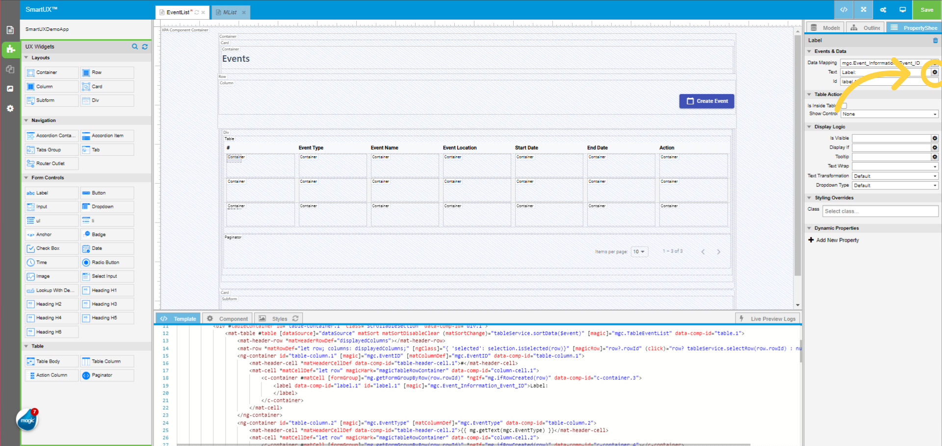 Map Text property with mg.getValue function for Event_ID