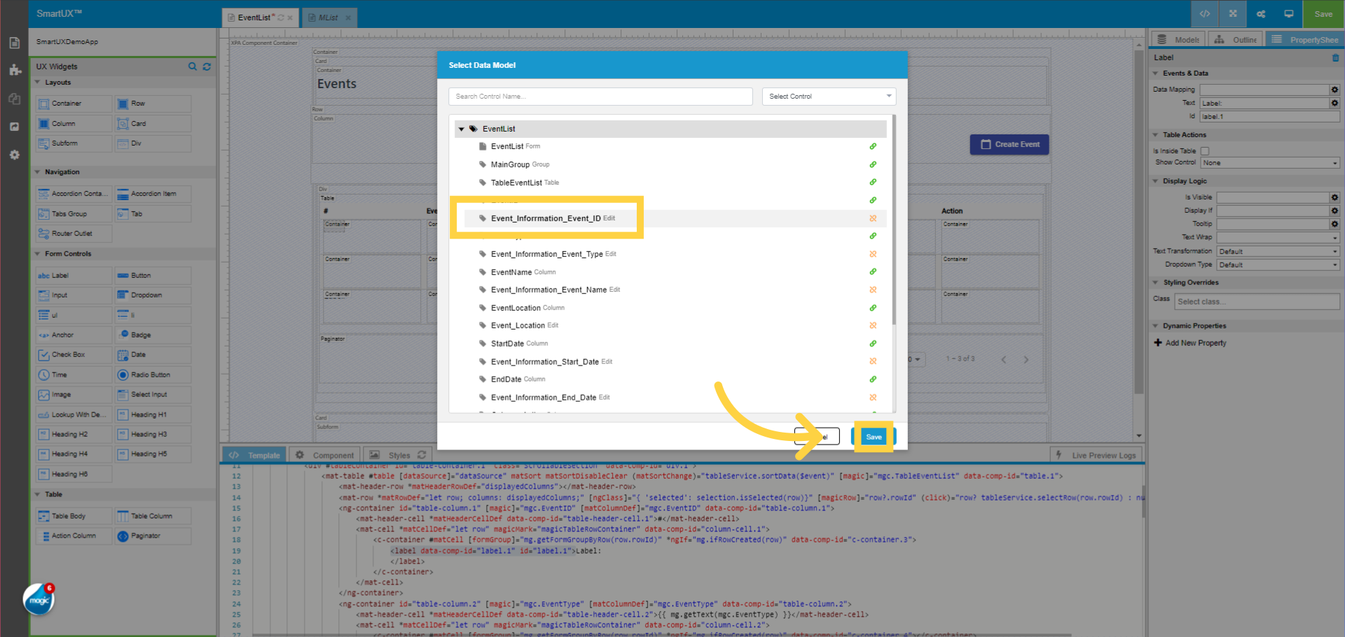 Data Mapping for Event_Inforrmation_Event_ID Label Widget