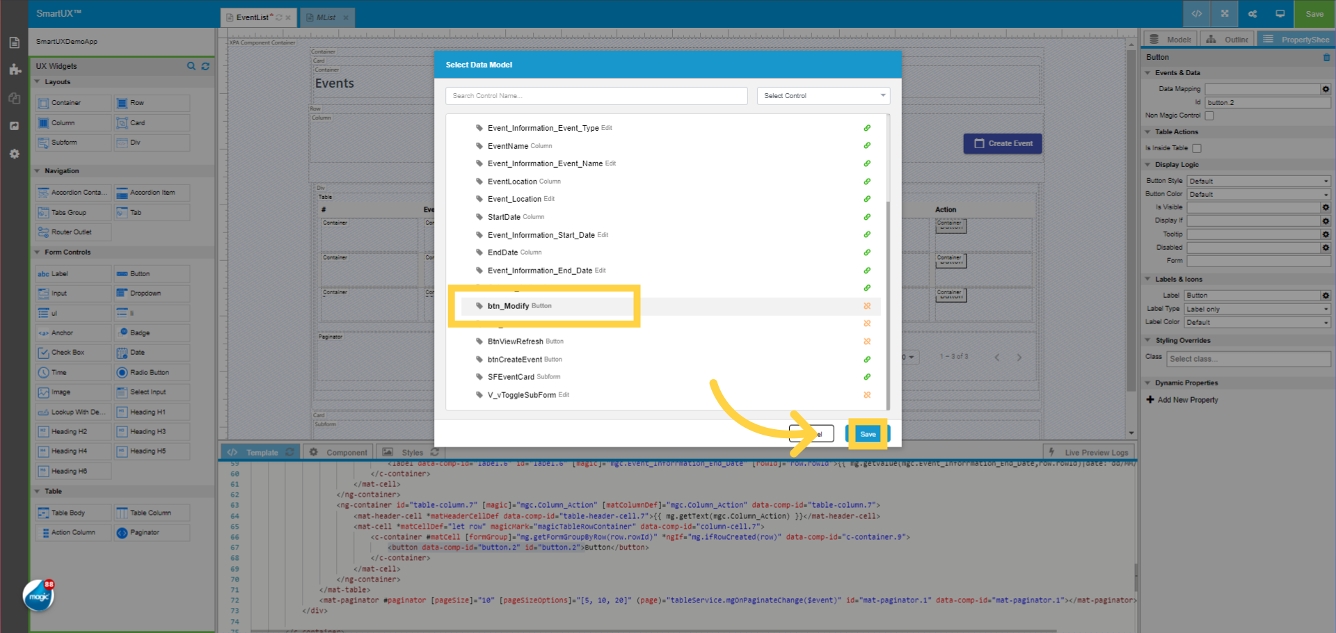 Data Mapping for Modify Action Button Widget
