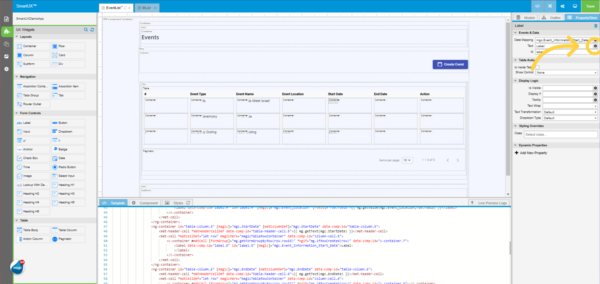 Map Text property with mg.getValue function for Start Date