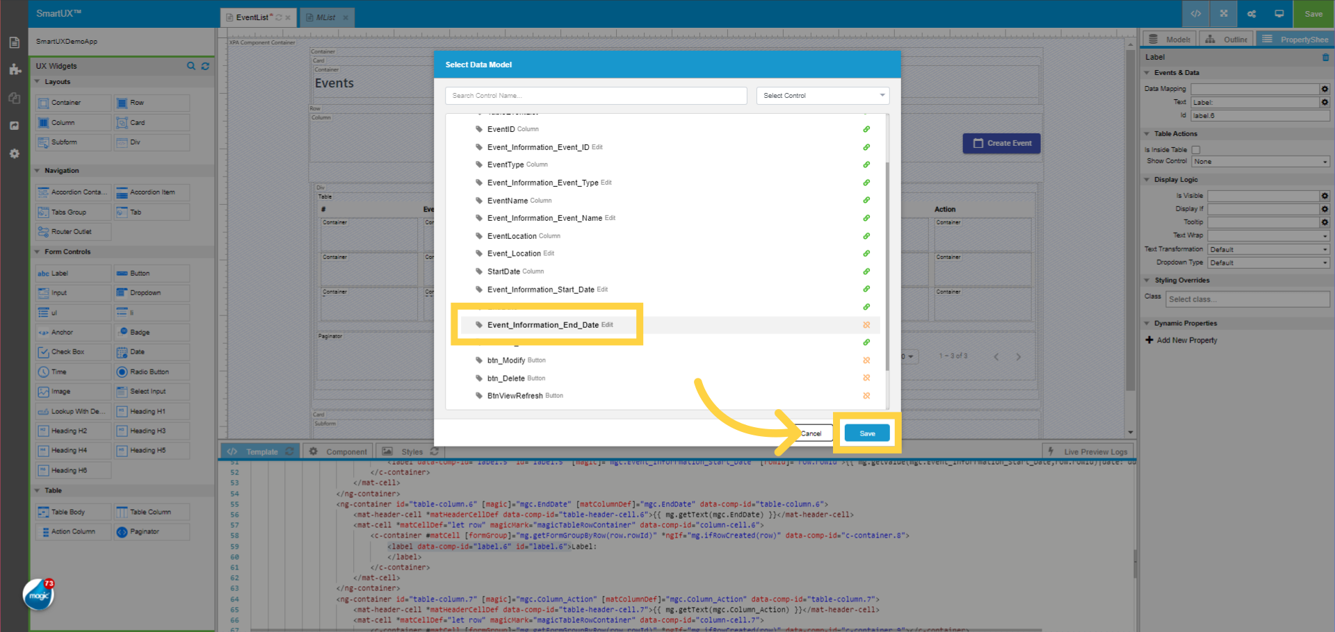 Data Mapping for End Date Label Widget
