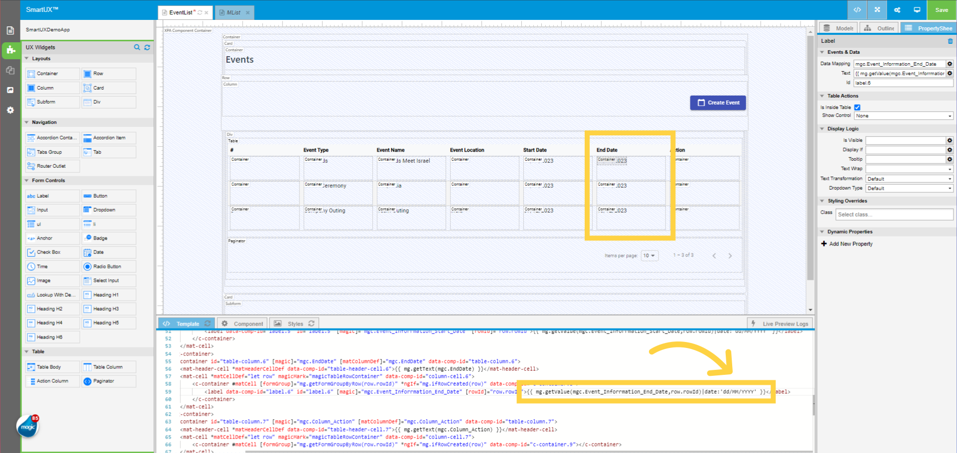 Add DatePipe after Mg* Function for End Date