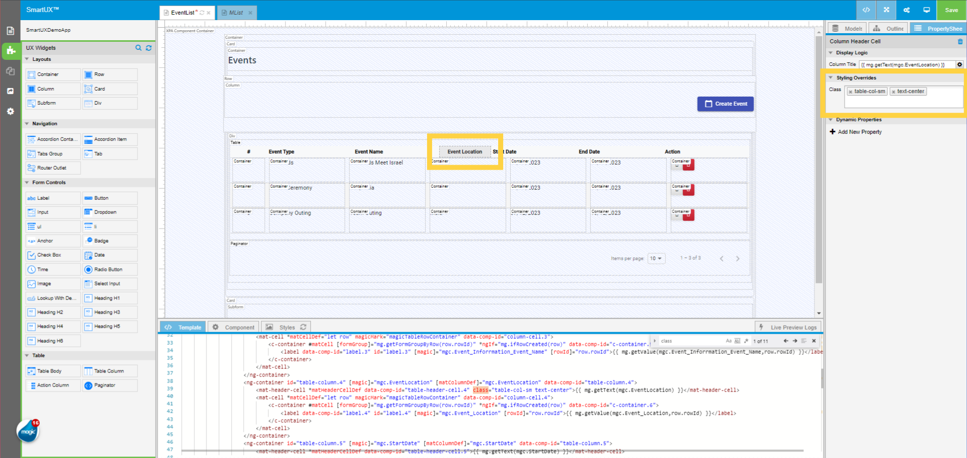 Event Location Column Header Cell Class Property