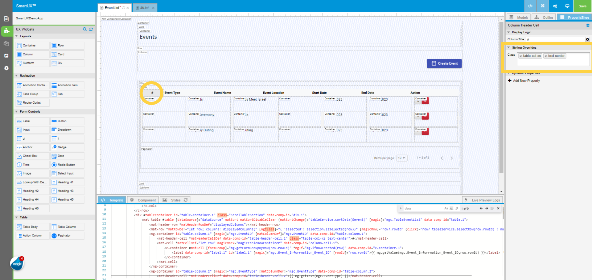 First Column Header Cell Class property