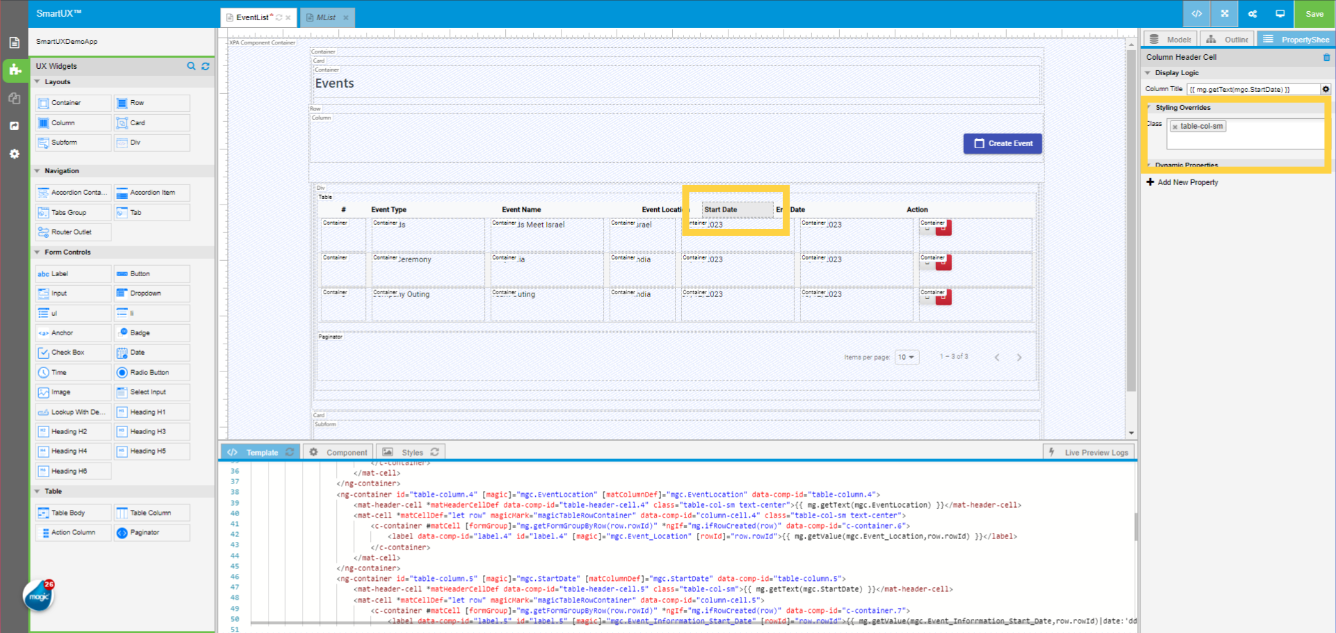 Start Date Column Header Cell Class Property