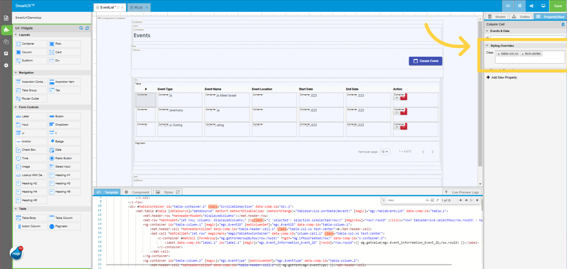 First column cell Class property