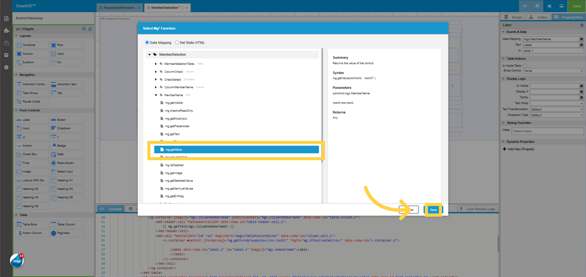 Select a Mg* Function to get Value for Label