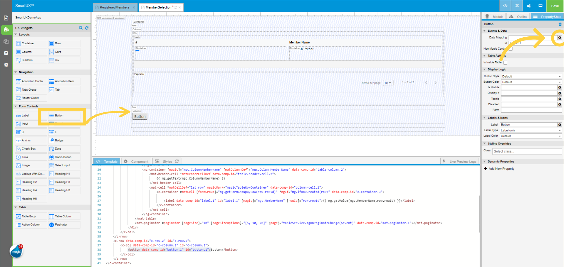 Drag and drop the Button widget for Select