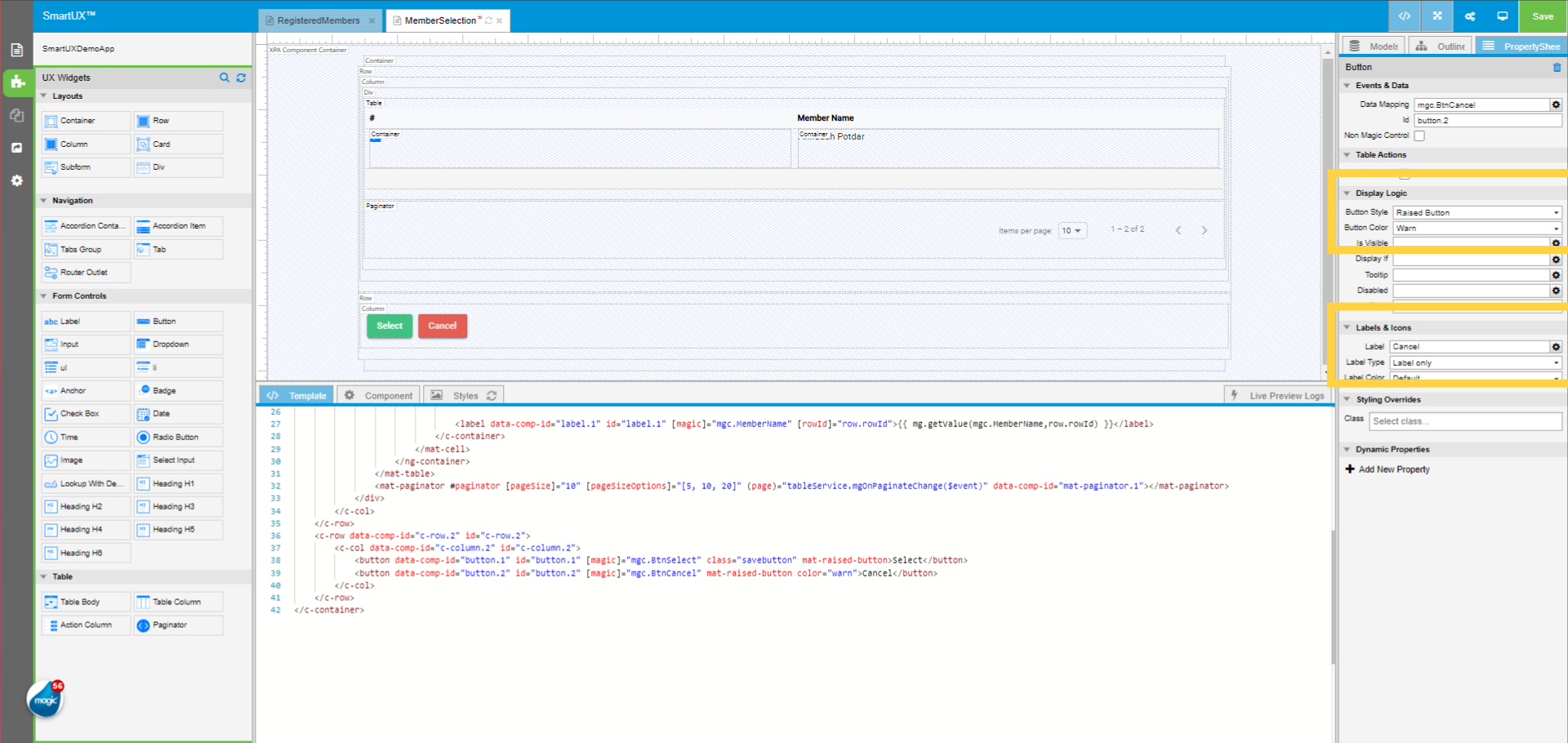 Setting Cancel Button properties