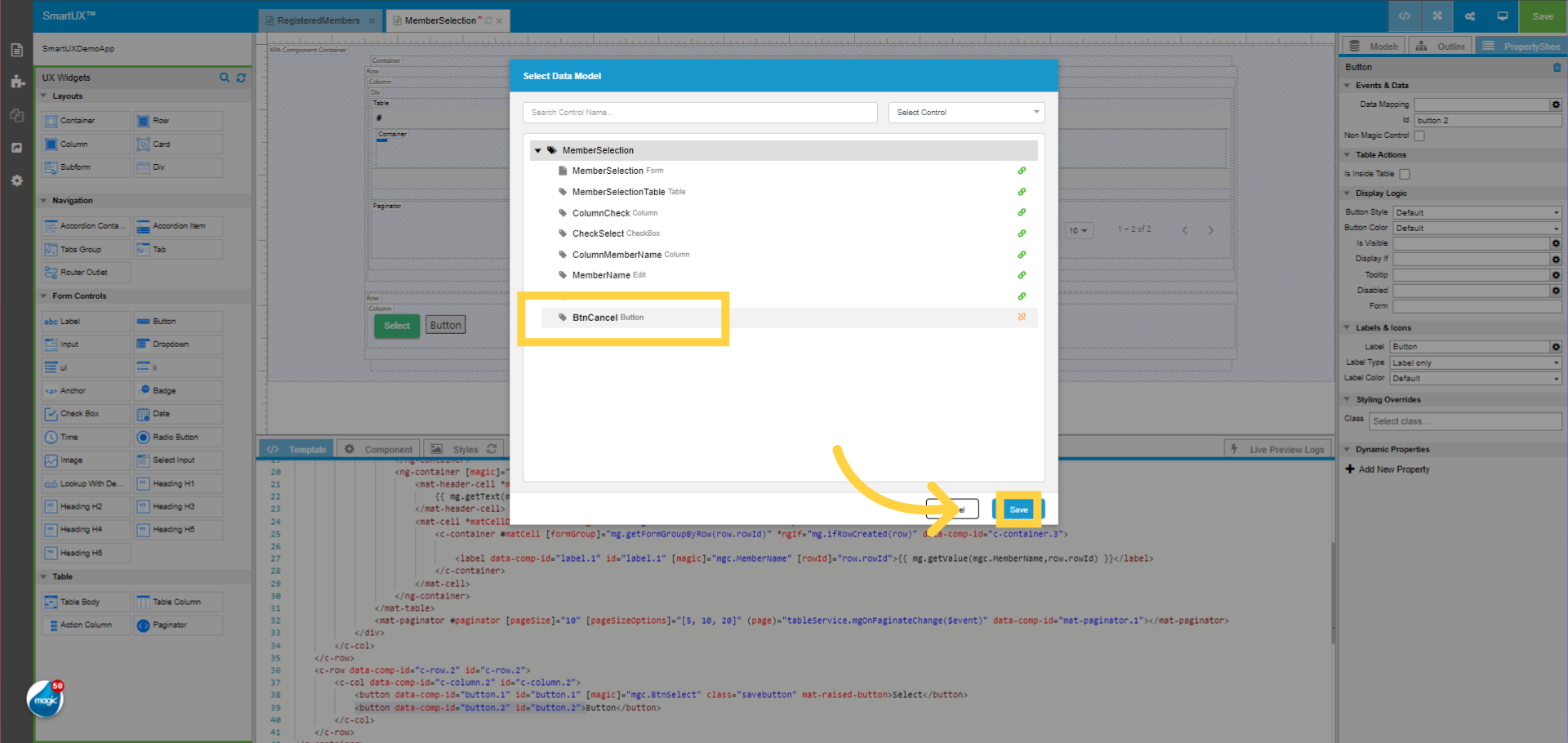 Map Button widget with BtnCancel