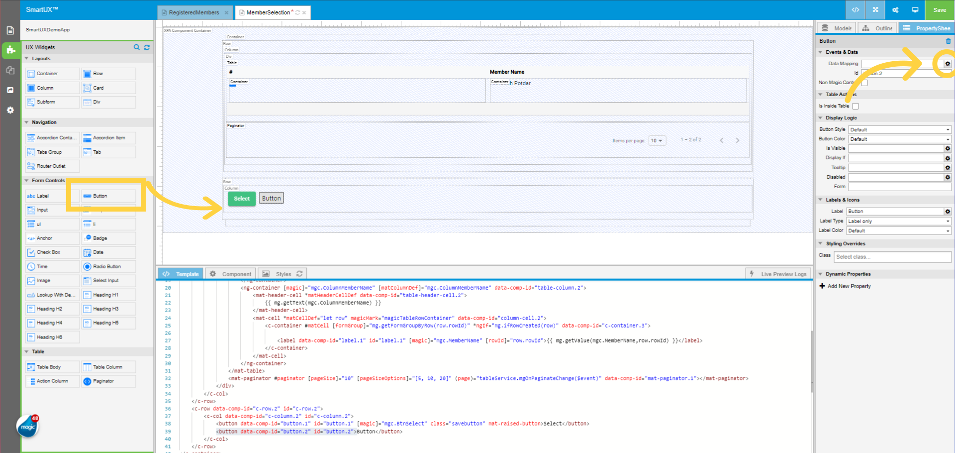 Drag and drop the Button widget for Cancel