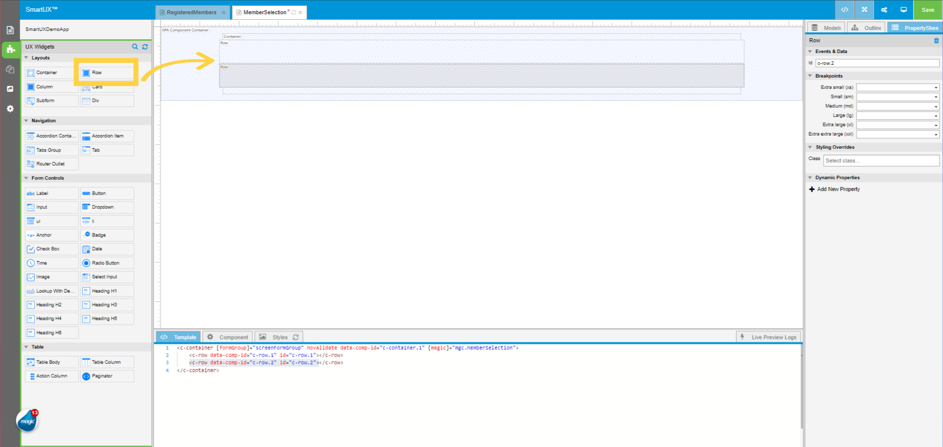 Drag and drop two Rows
