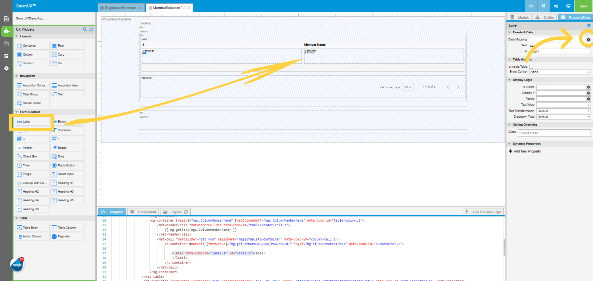 Auto-generated MemberSelectionTable using “Sync columns with XPA”