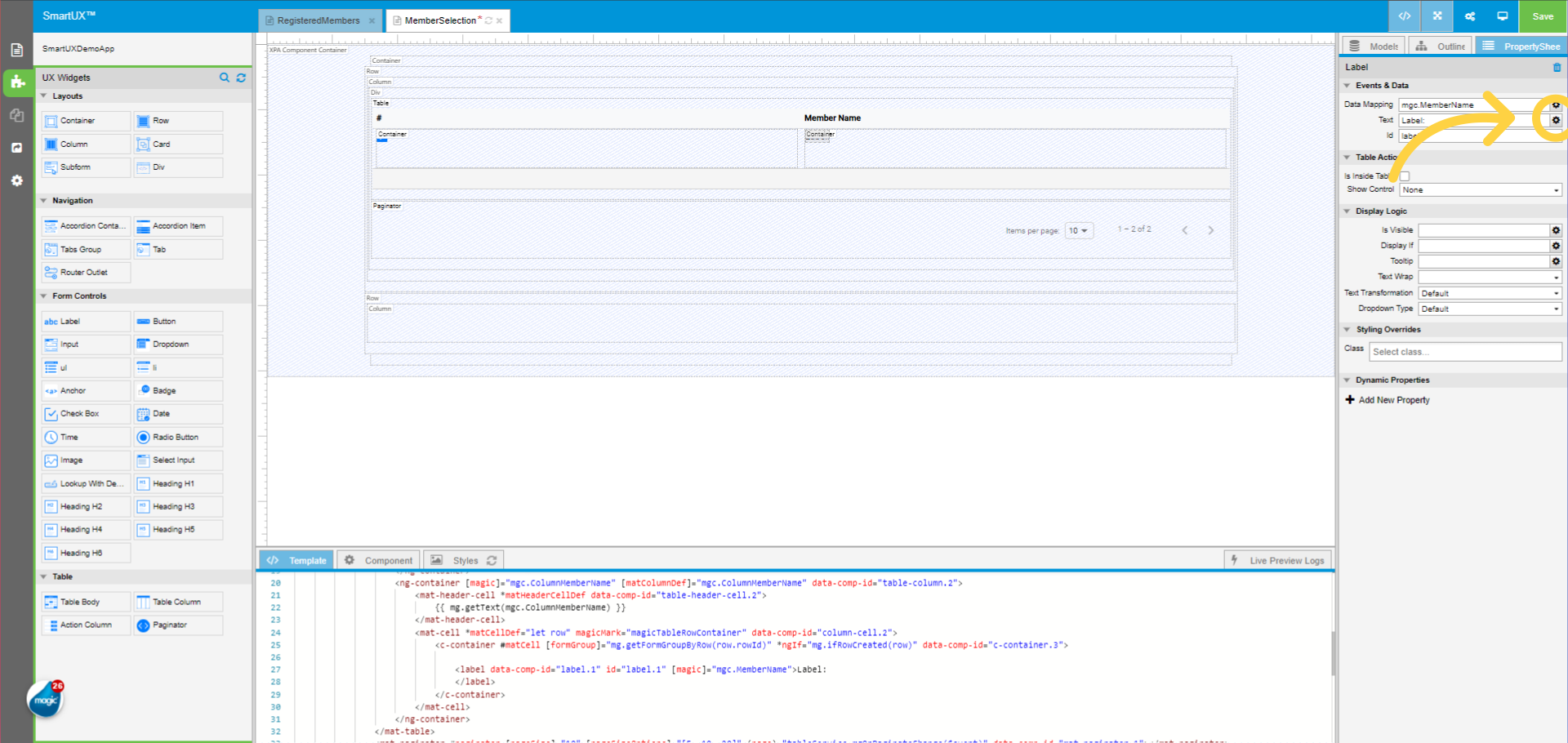 Set Text property for Label from Member Name Column