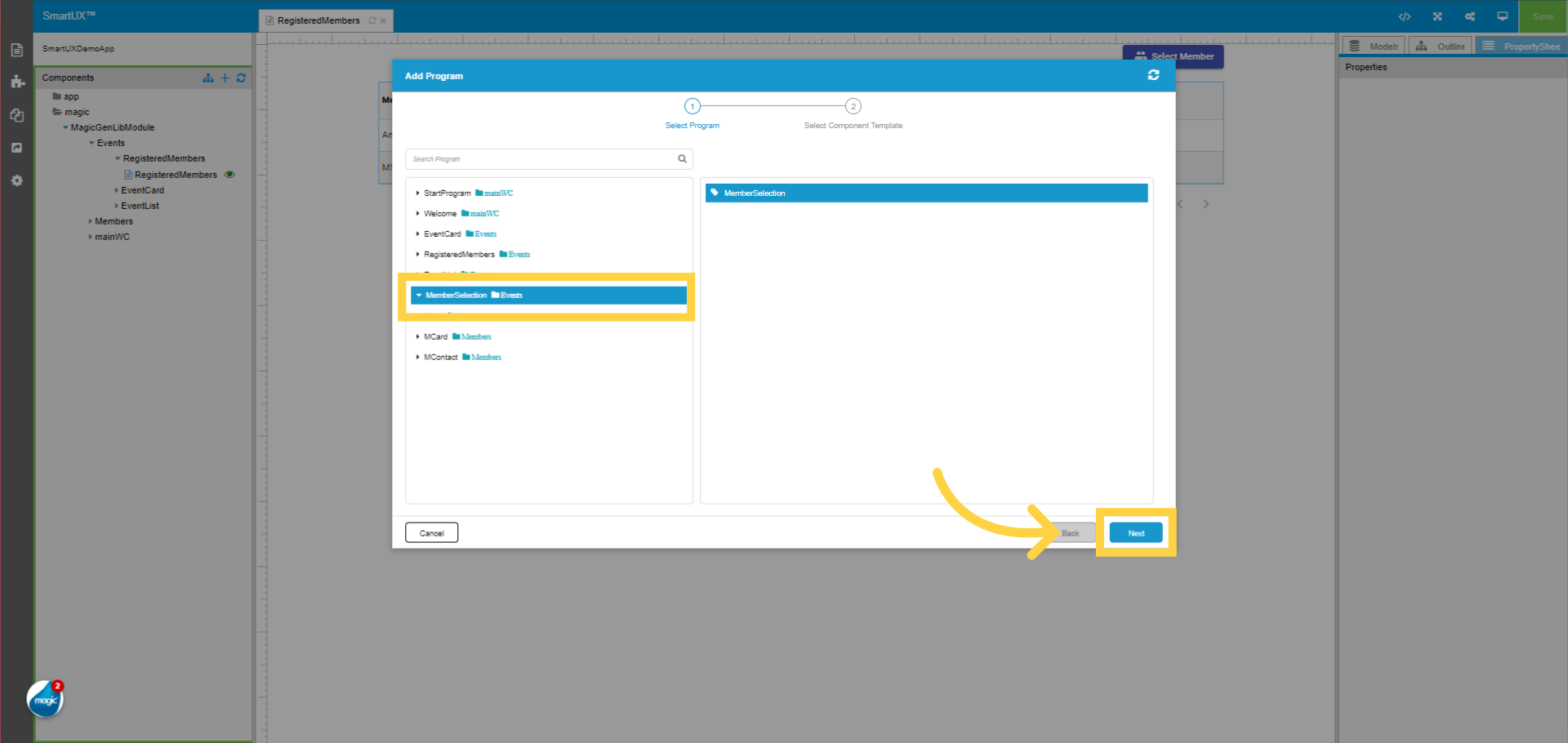 Select a Program for the Member Selection
