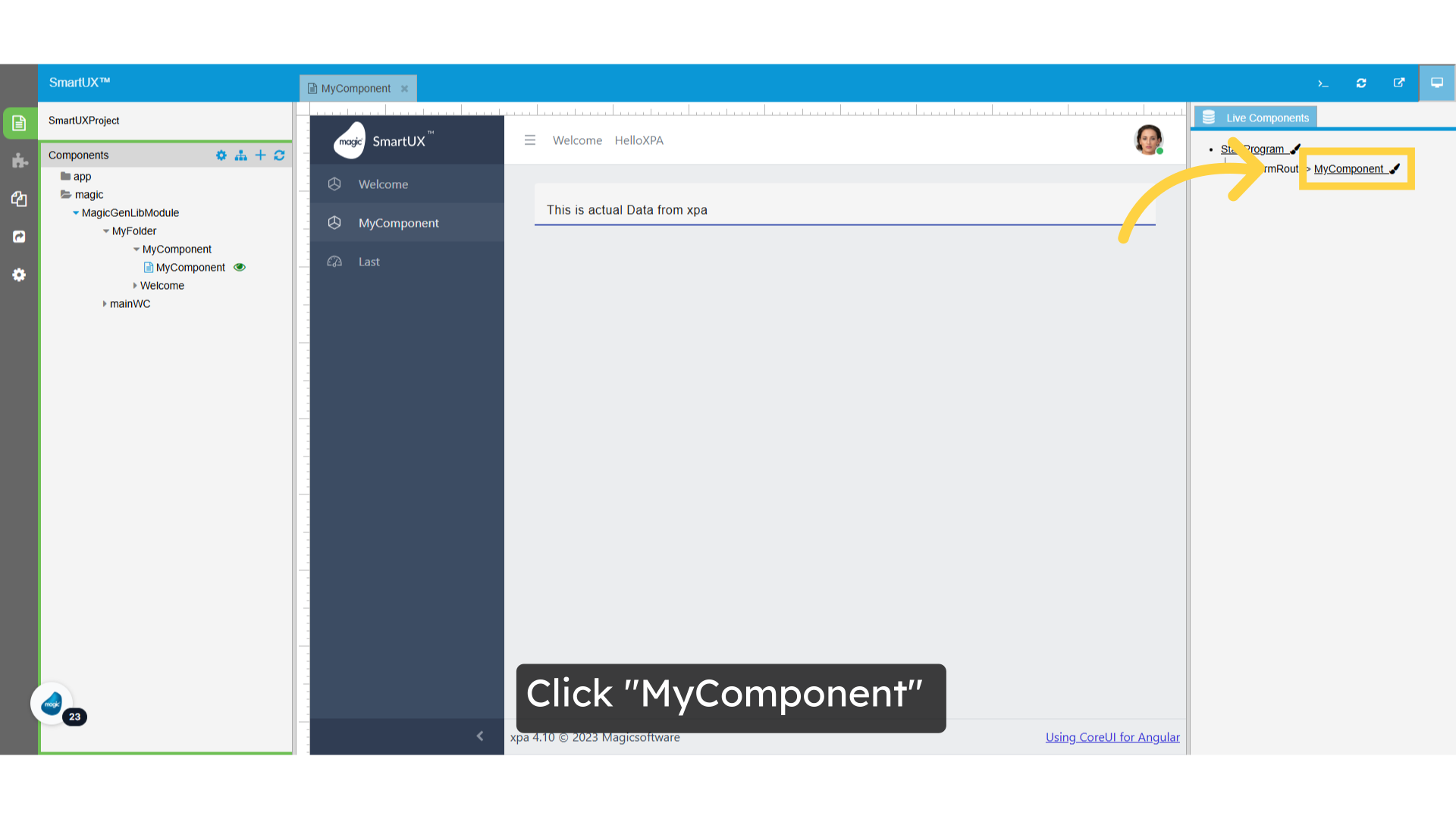 Click 'MyComponent'