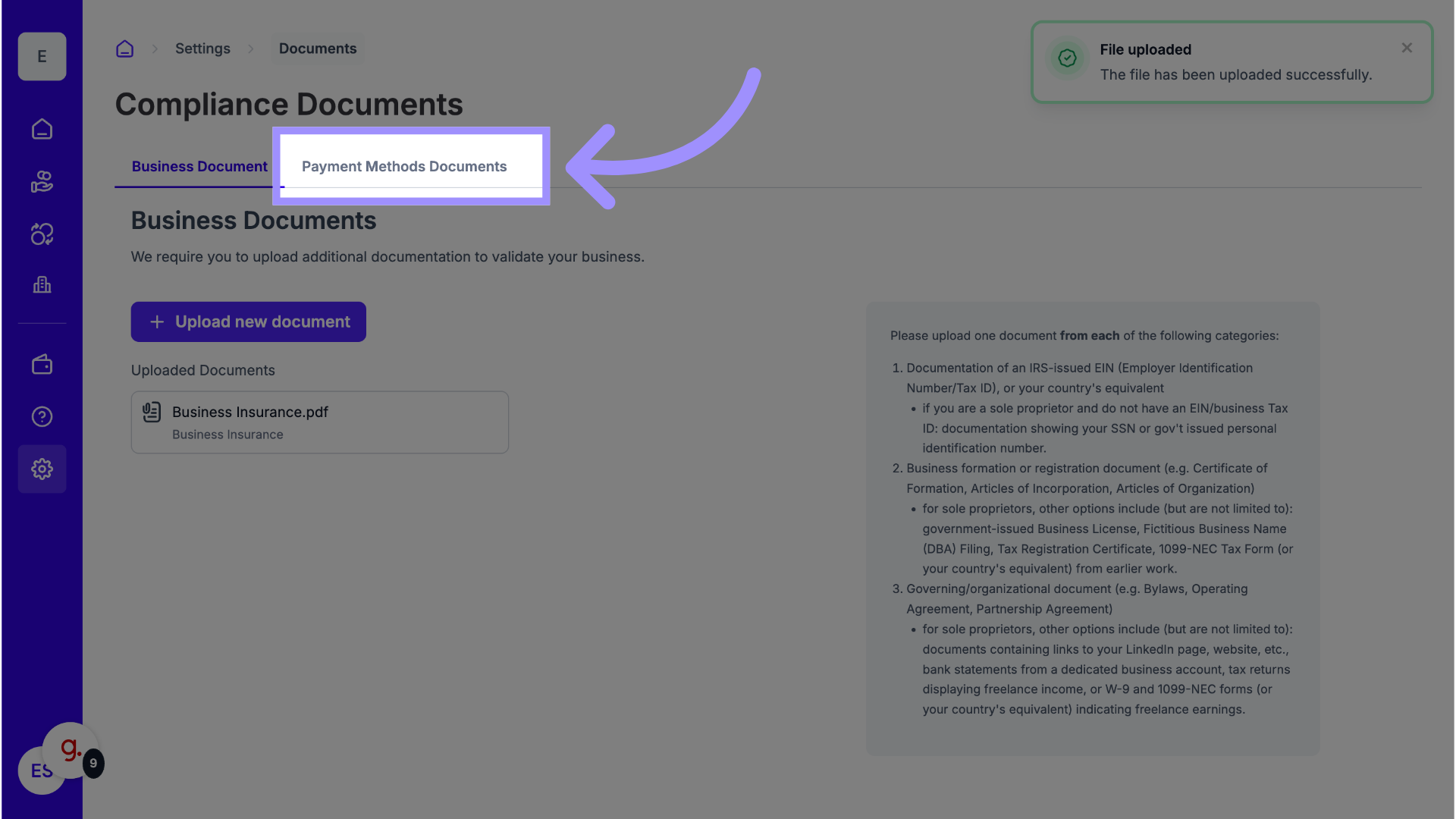 Payment Methods Documents