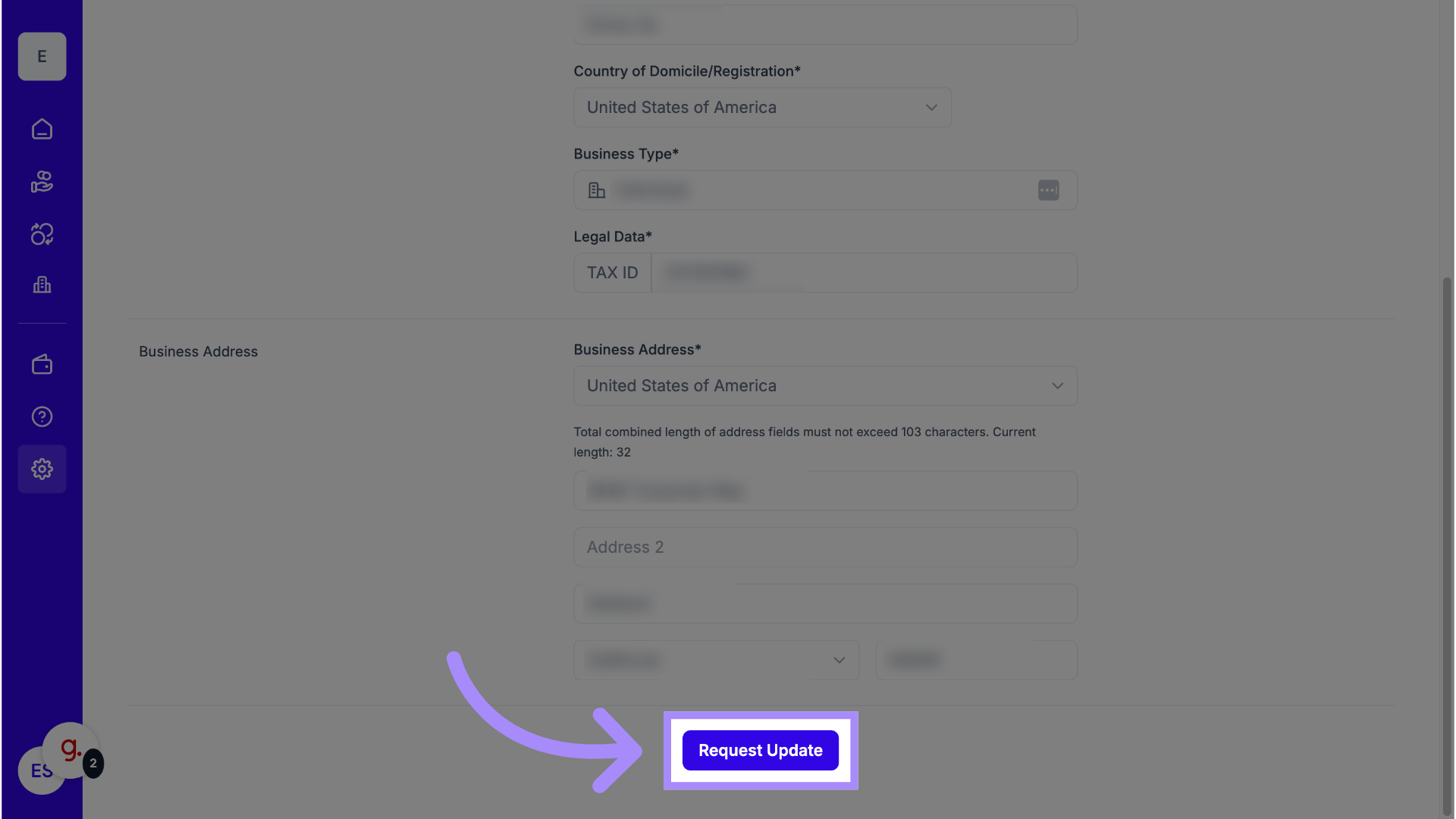 Click 'Request Update'