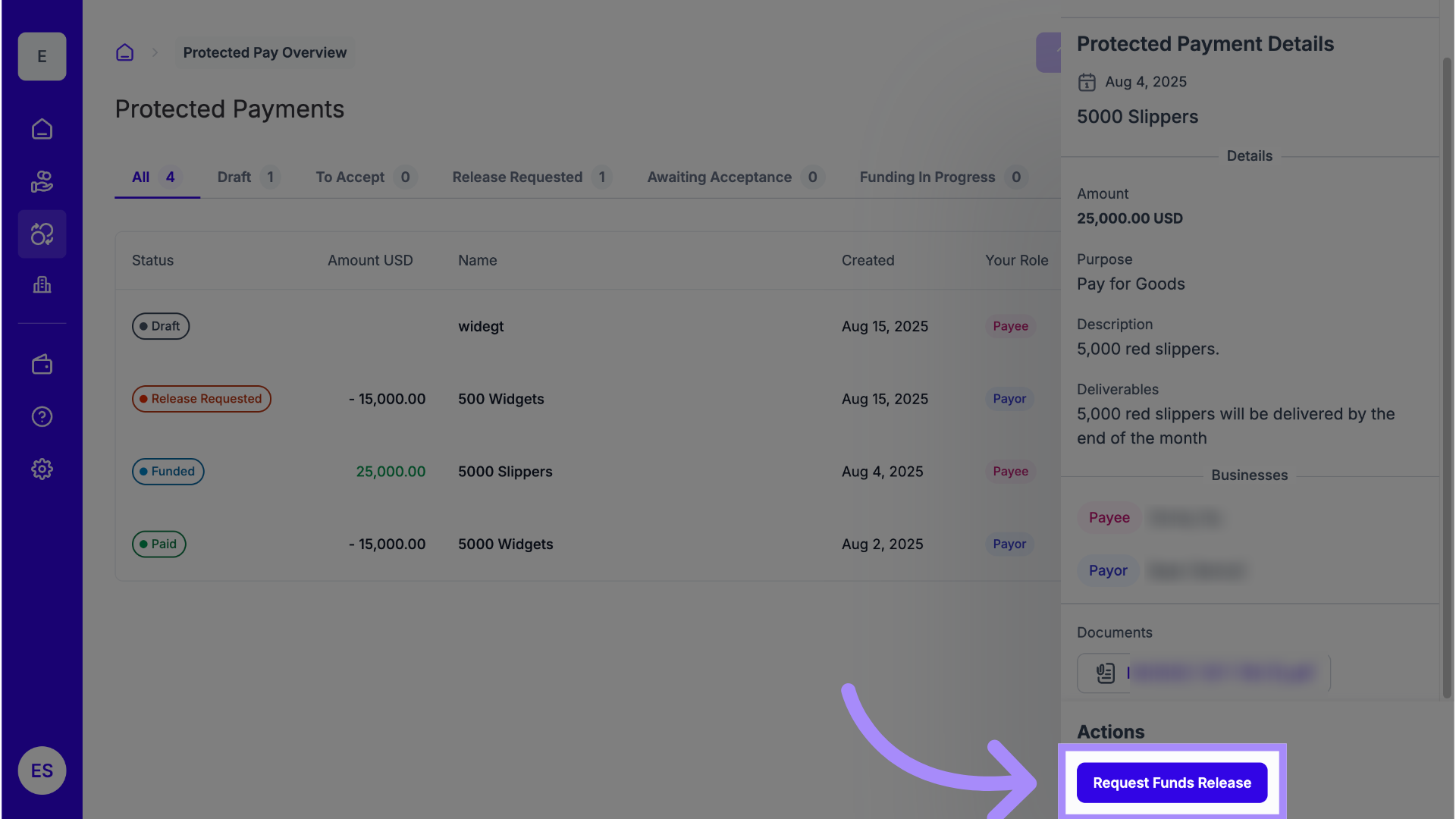 Click 'Request Funds Release'