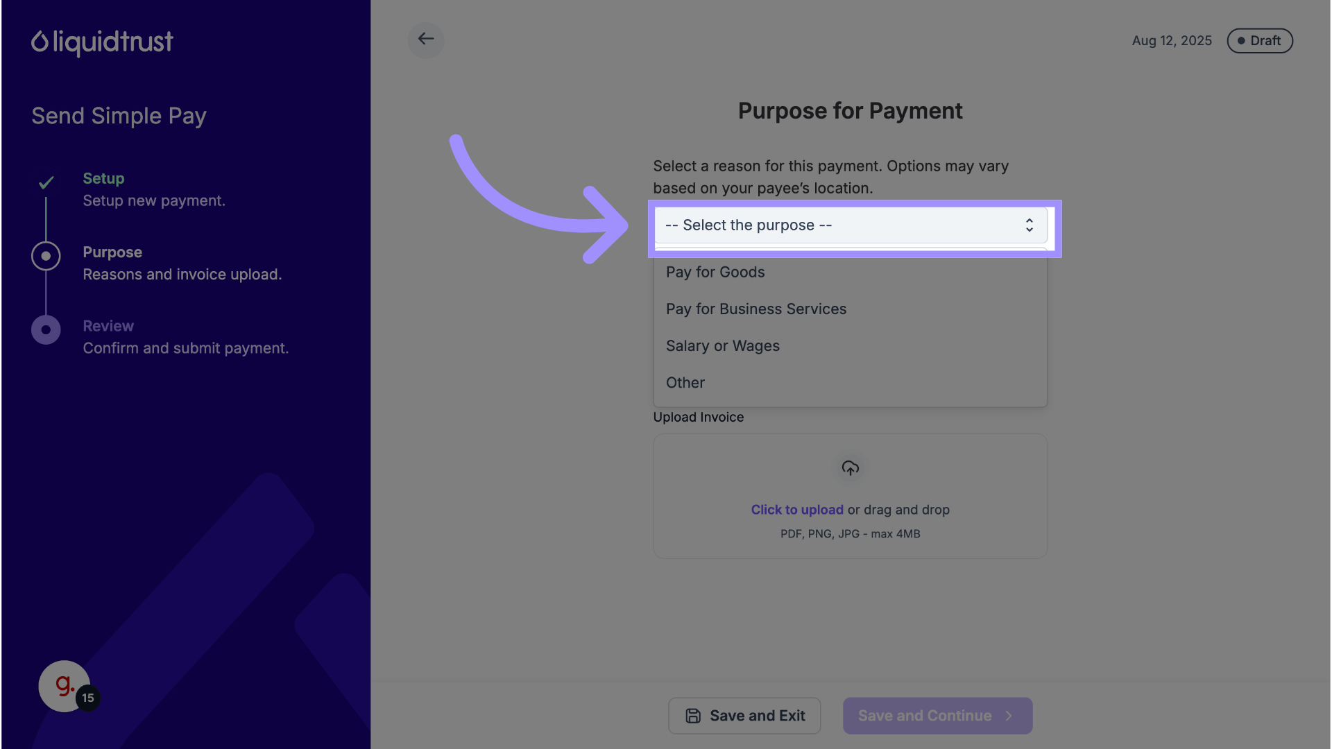Provide the Purpose of Payment