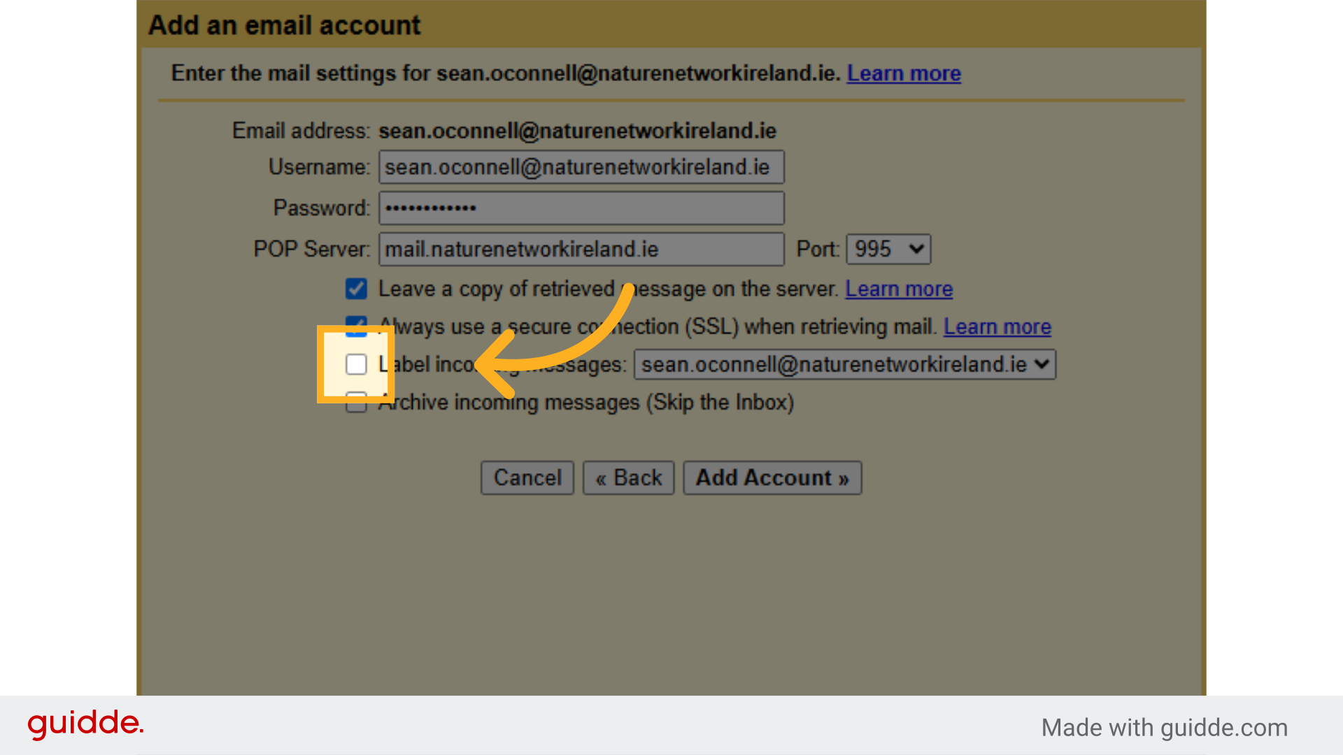 Check 'Label incoming messages:'