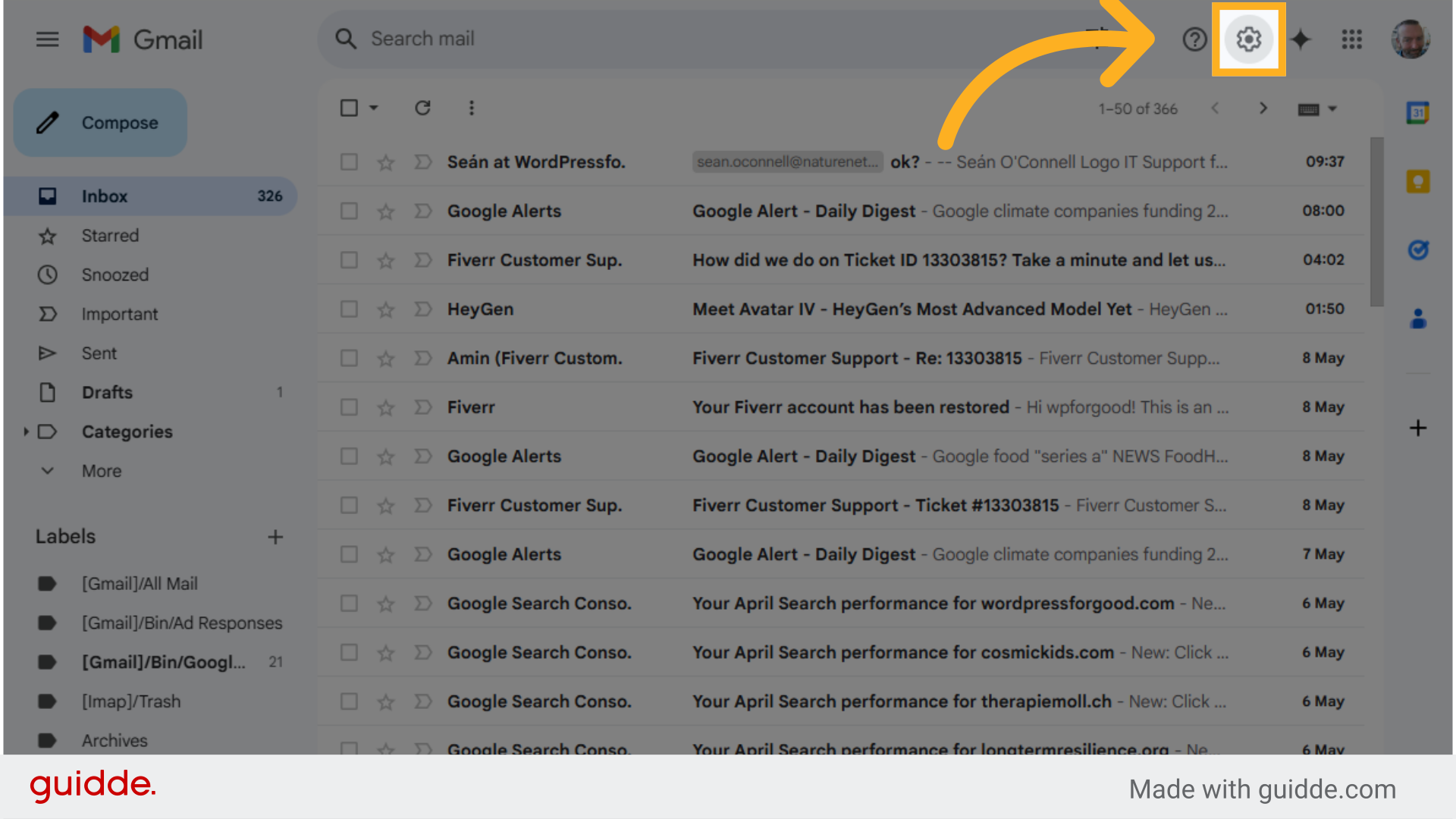 Click here on the Settings cog.
