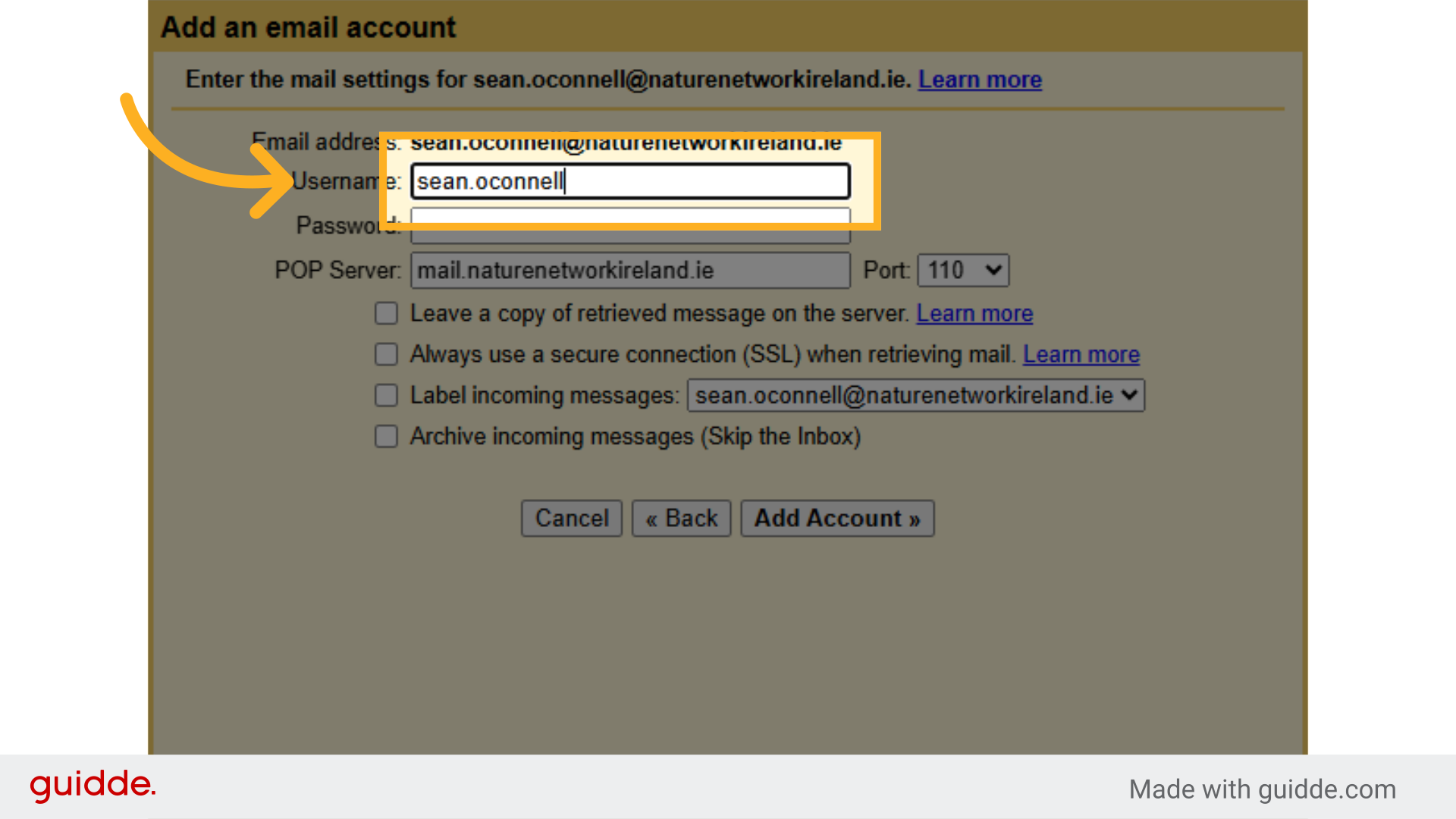 Click in 'Username:'