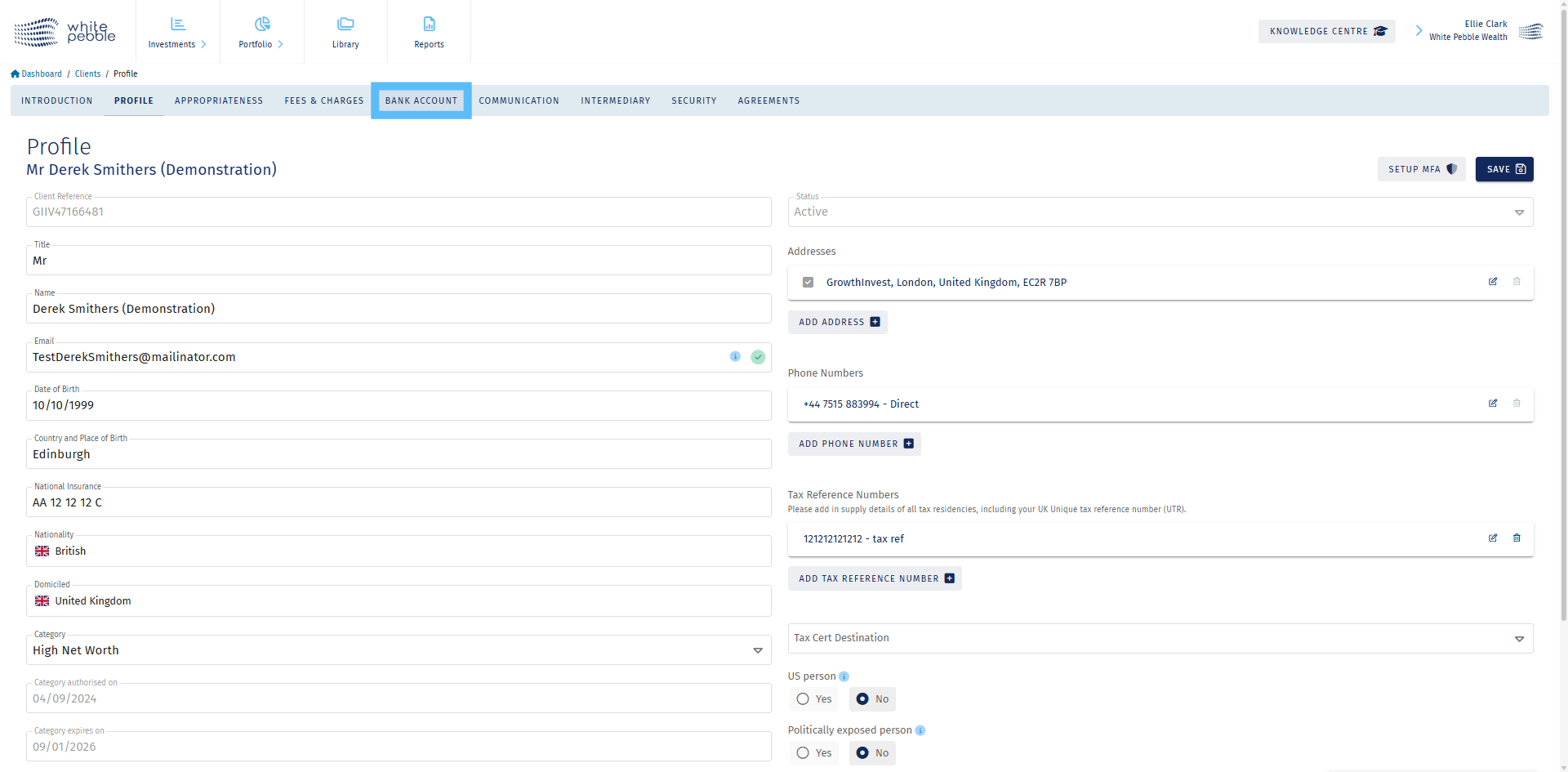 Select the 'Bank Account' tab