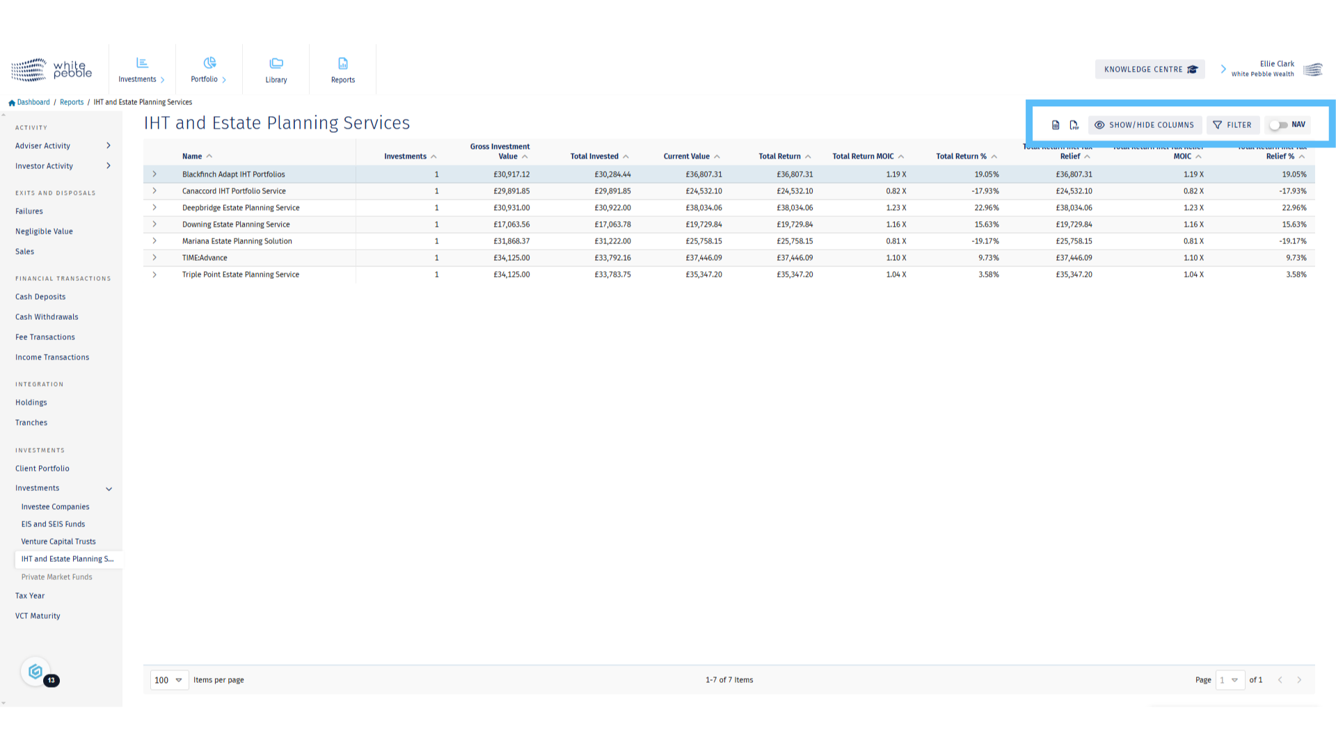 Export and Filter Options