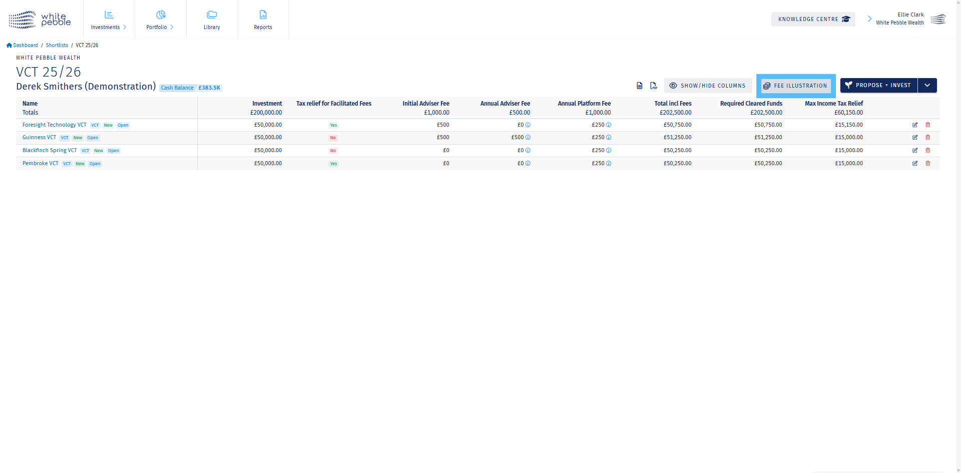 Click 'Fee Illustration'