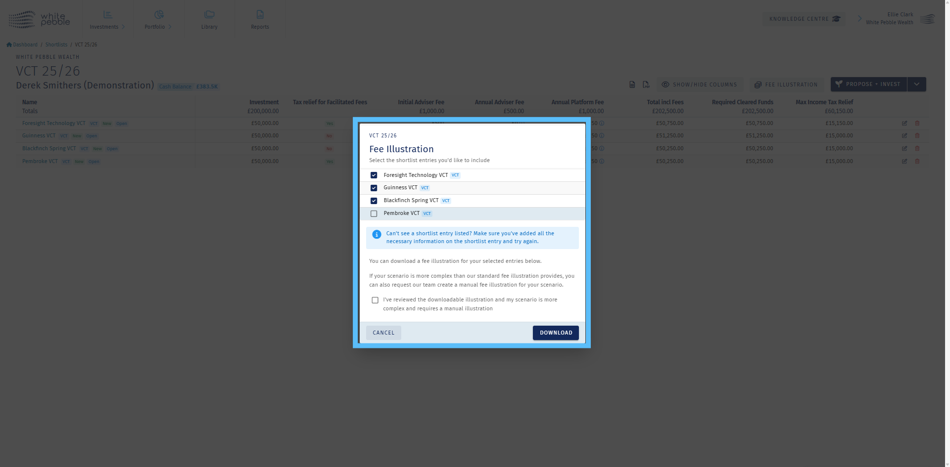 Request the 'Fee Illustration'