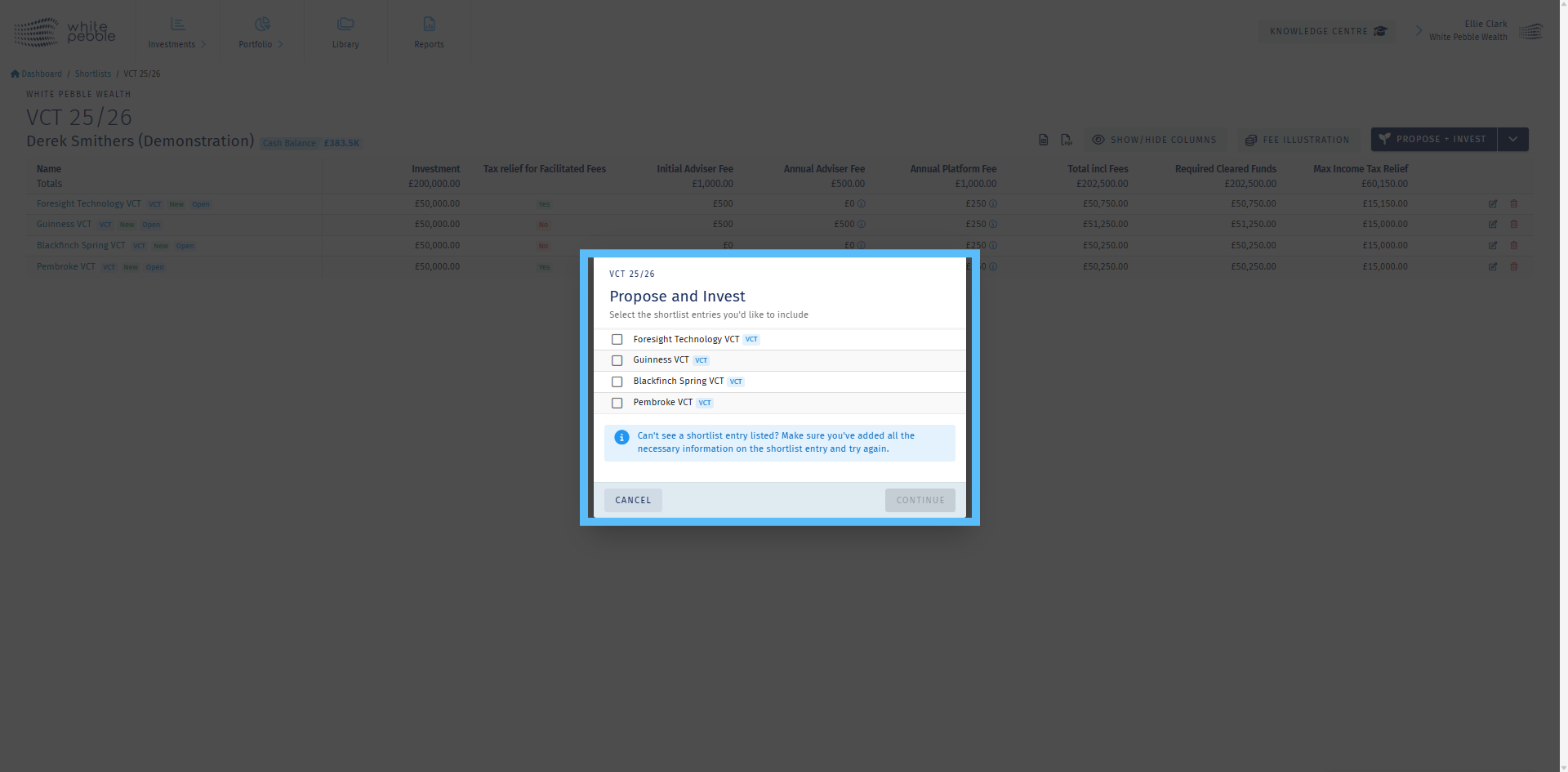Select the Investments
