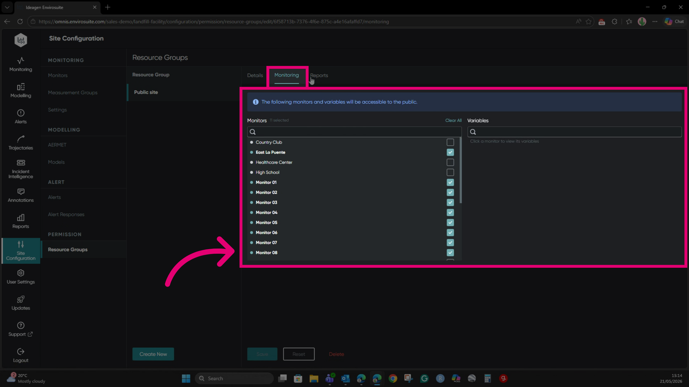 Choose monitors to make public