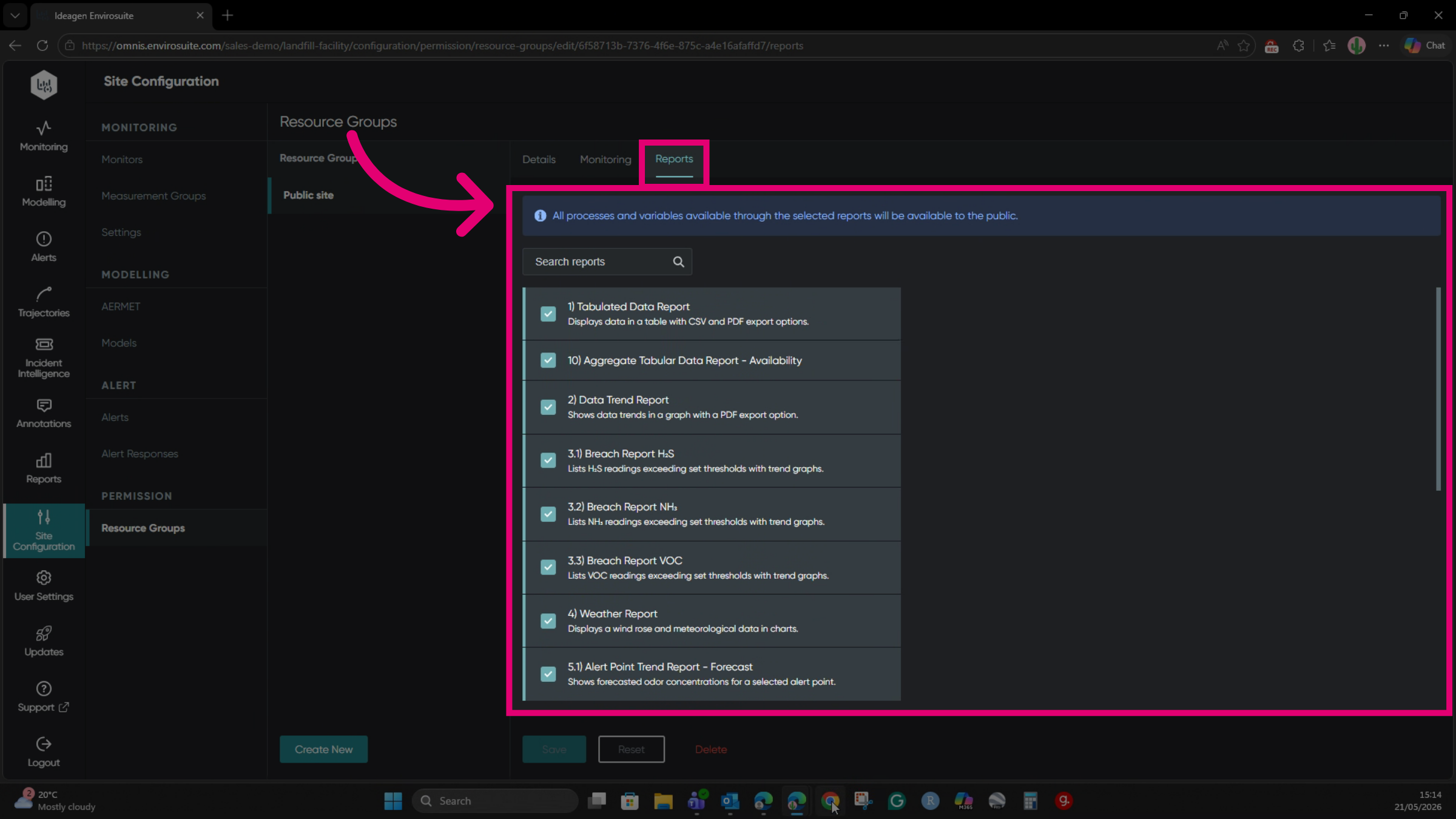 Choose reports to make public