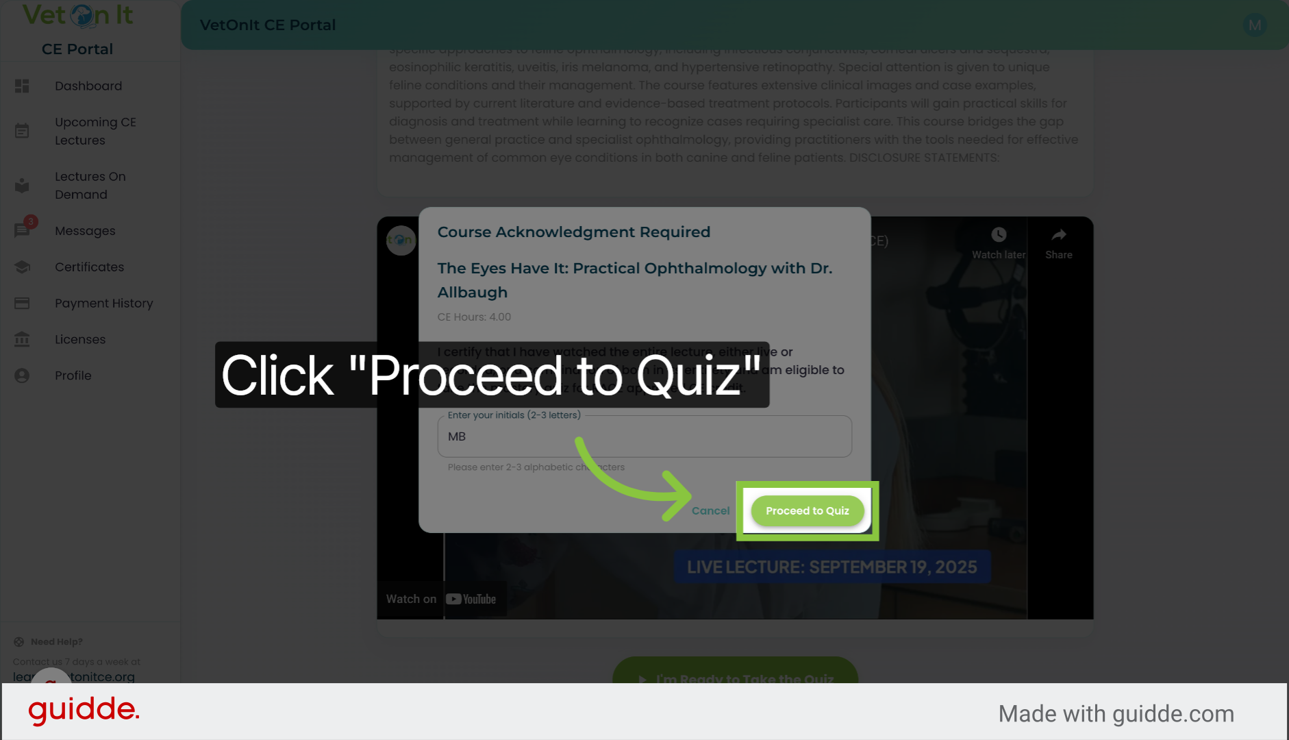 Click 'Proceed to Quiz'