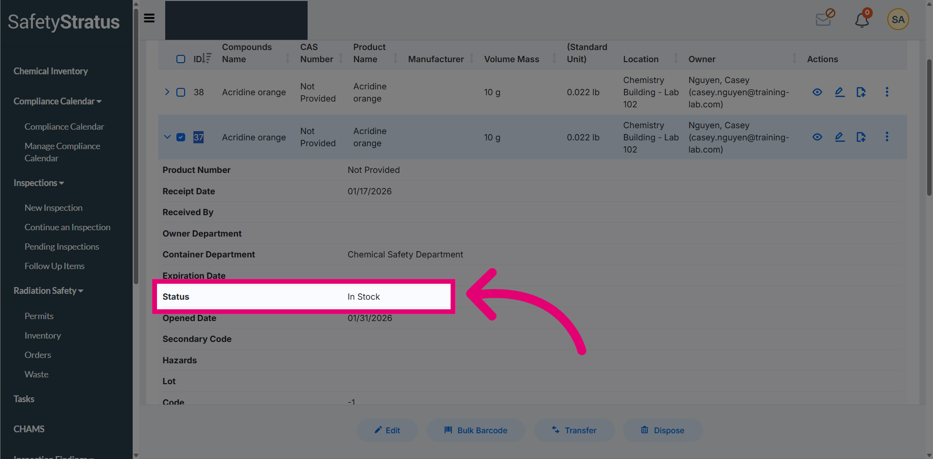 Access Status Options